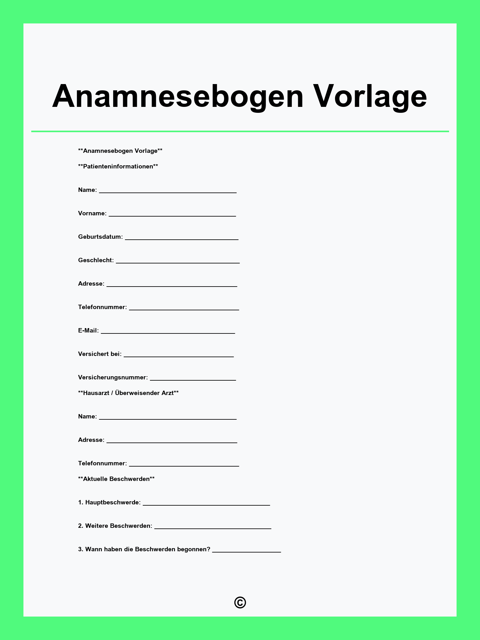 Anamnesebogen Vorlage