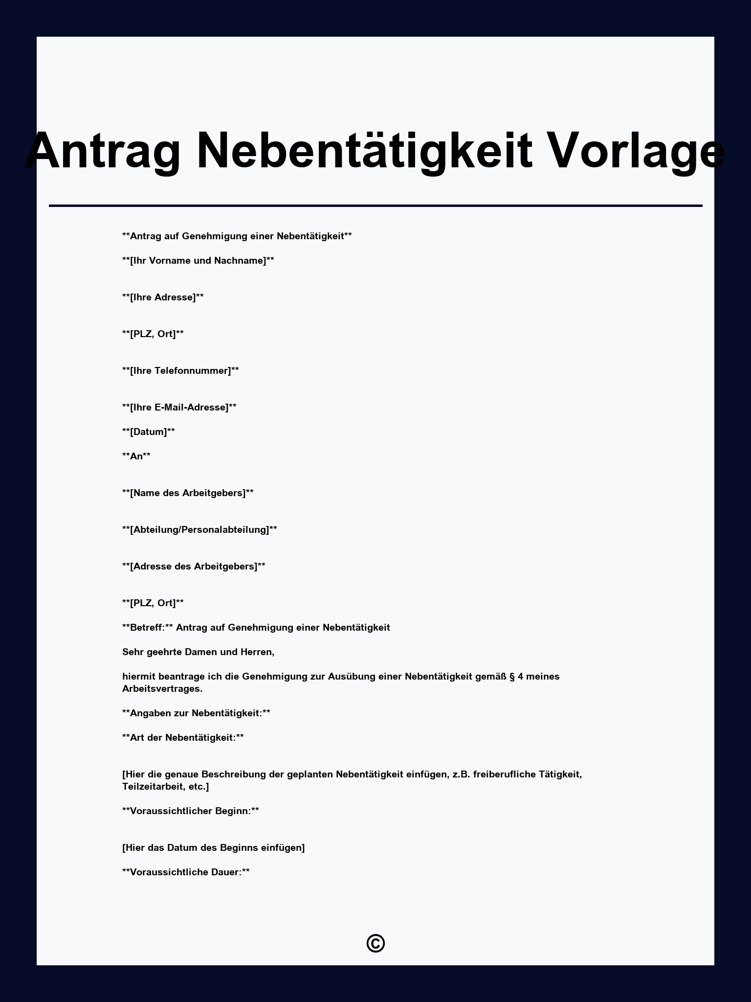 Antrag Nebentätigkeit Vorlage