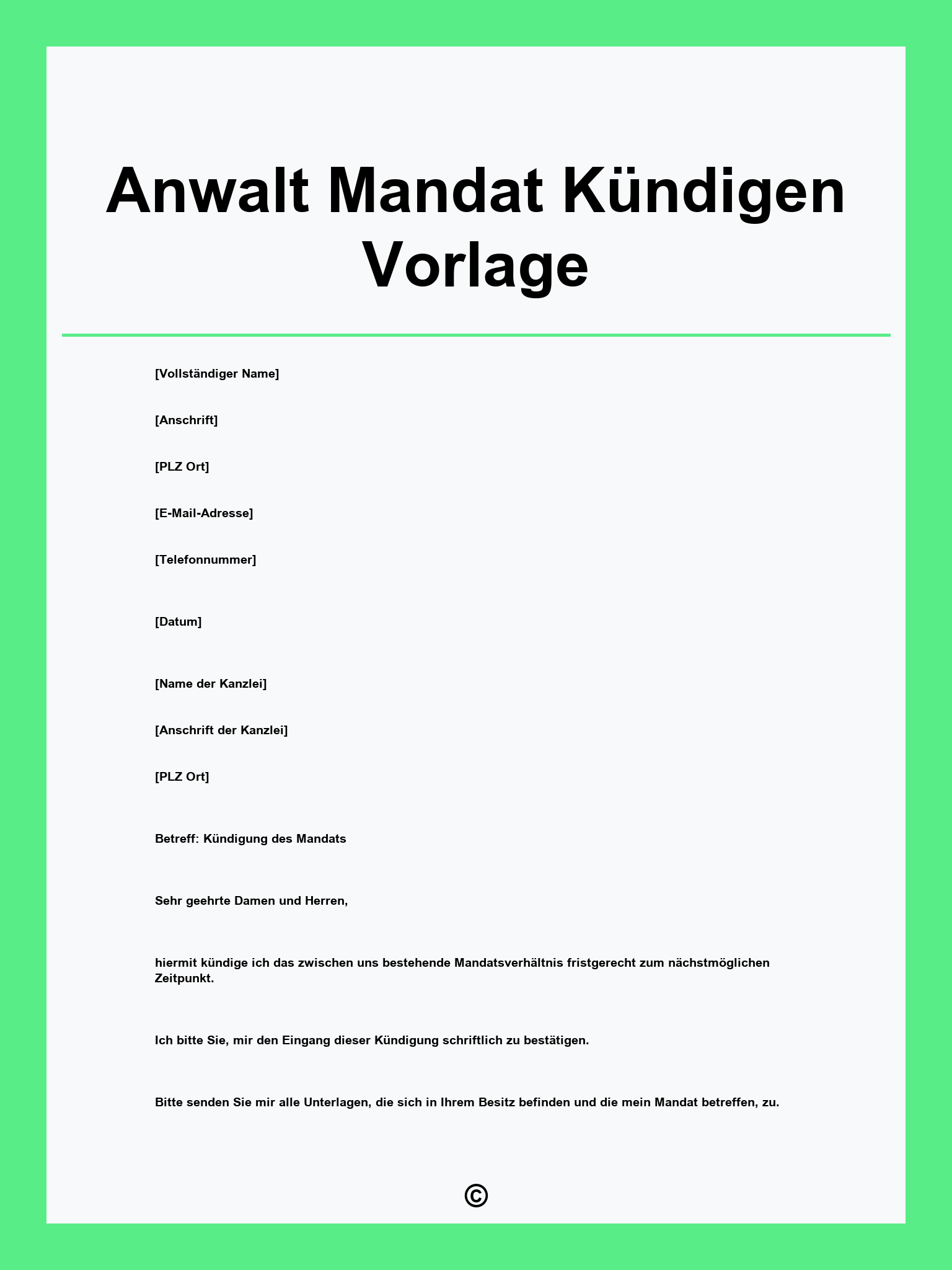 Anwalt Mandat Kündigen Vorlage