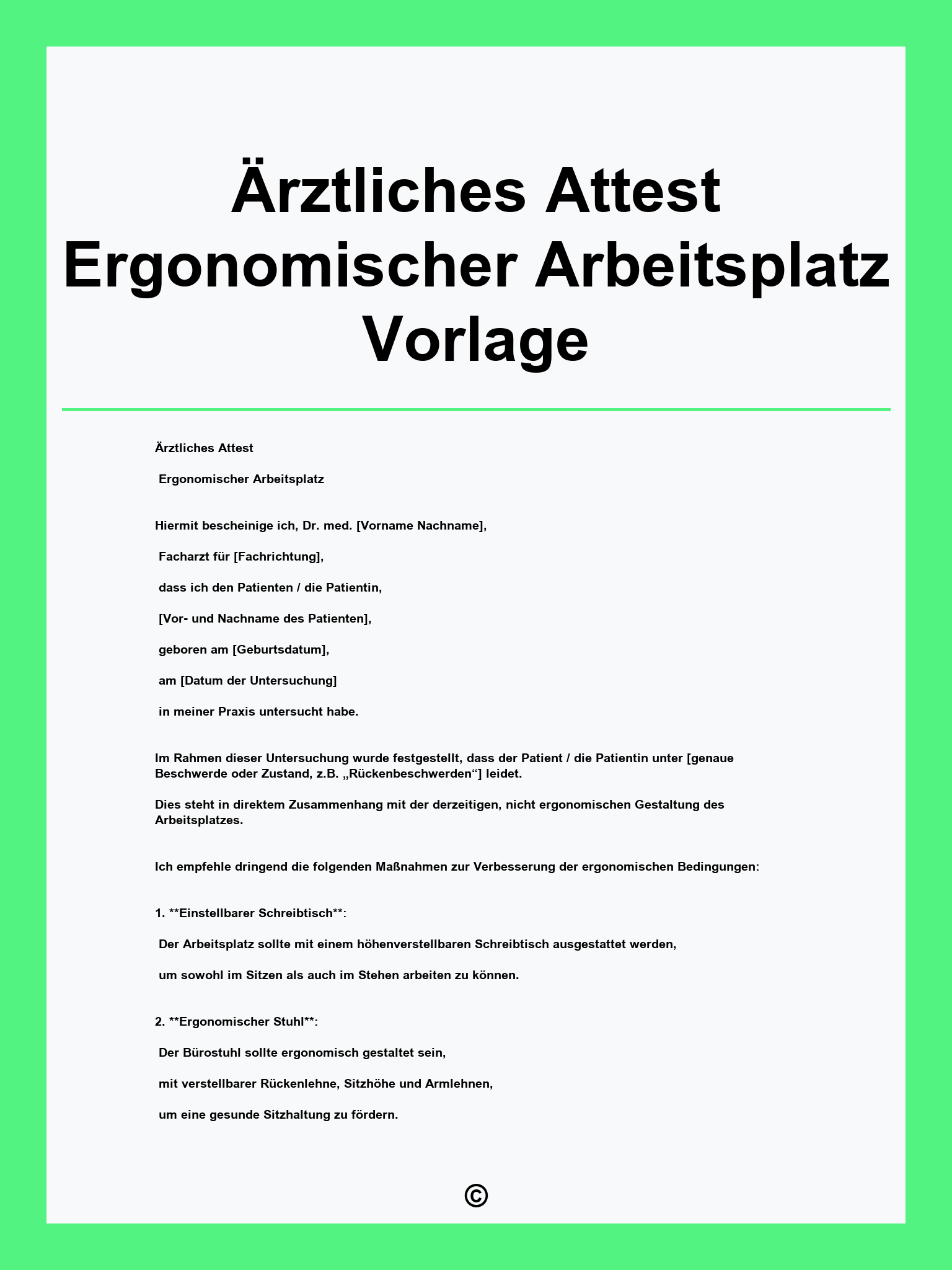 Ärztliches Attest Ergonomischer Arbeitsplatz Vorlage