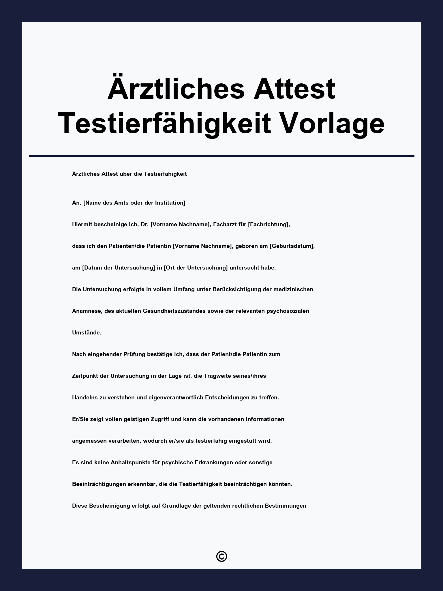 Ärztliches Attest Testierfähigkeit Vorlage
