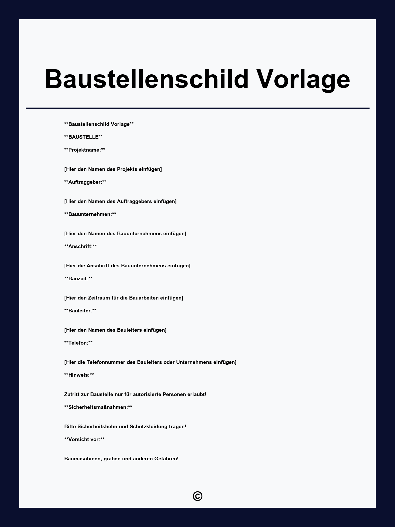 Baustellenschild Vorlage