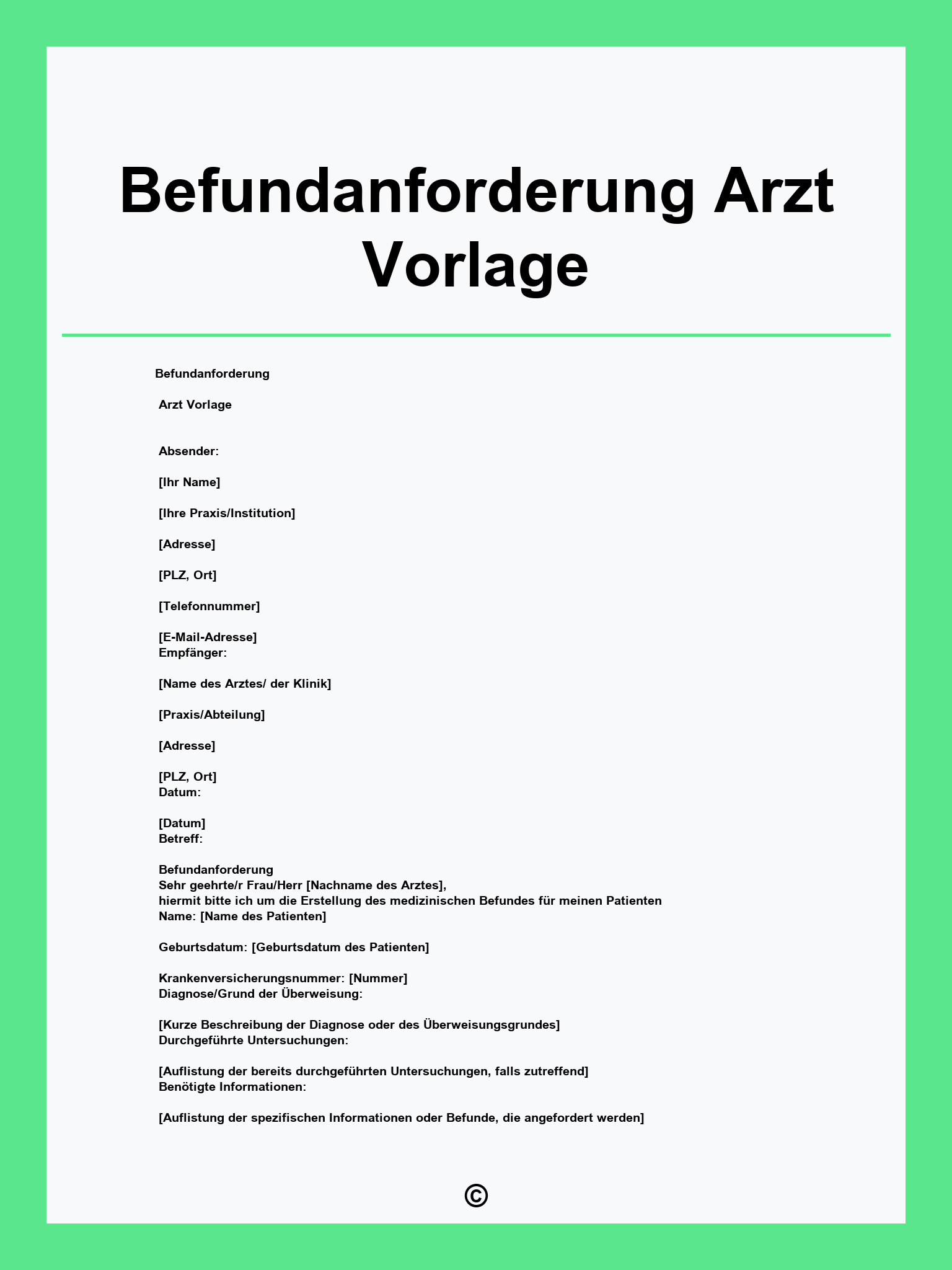 Befundanforderung Arzt Vorlage