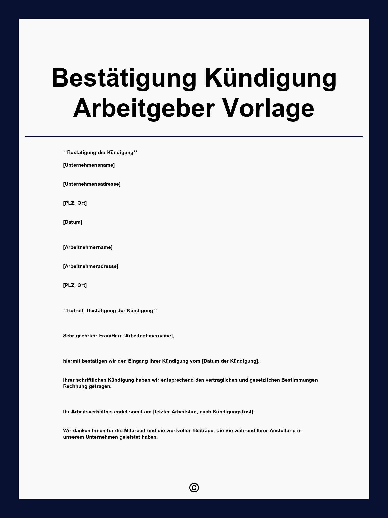 Bestätigung Kündigung Arbeitgeber Vorlage