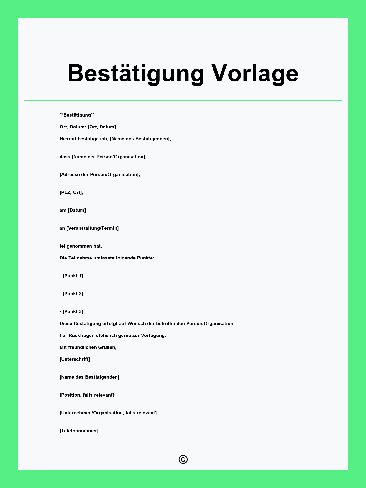 Bestätigung Vorlage