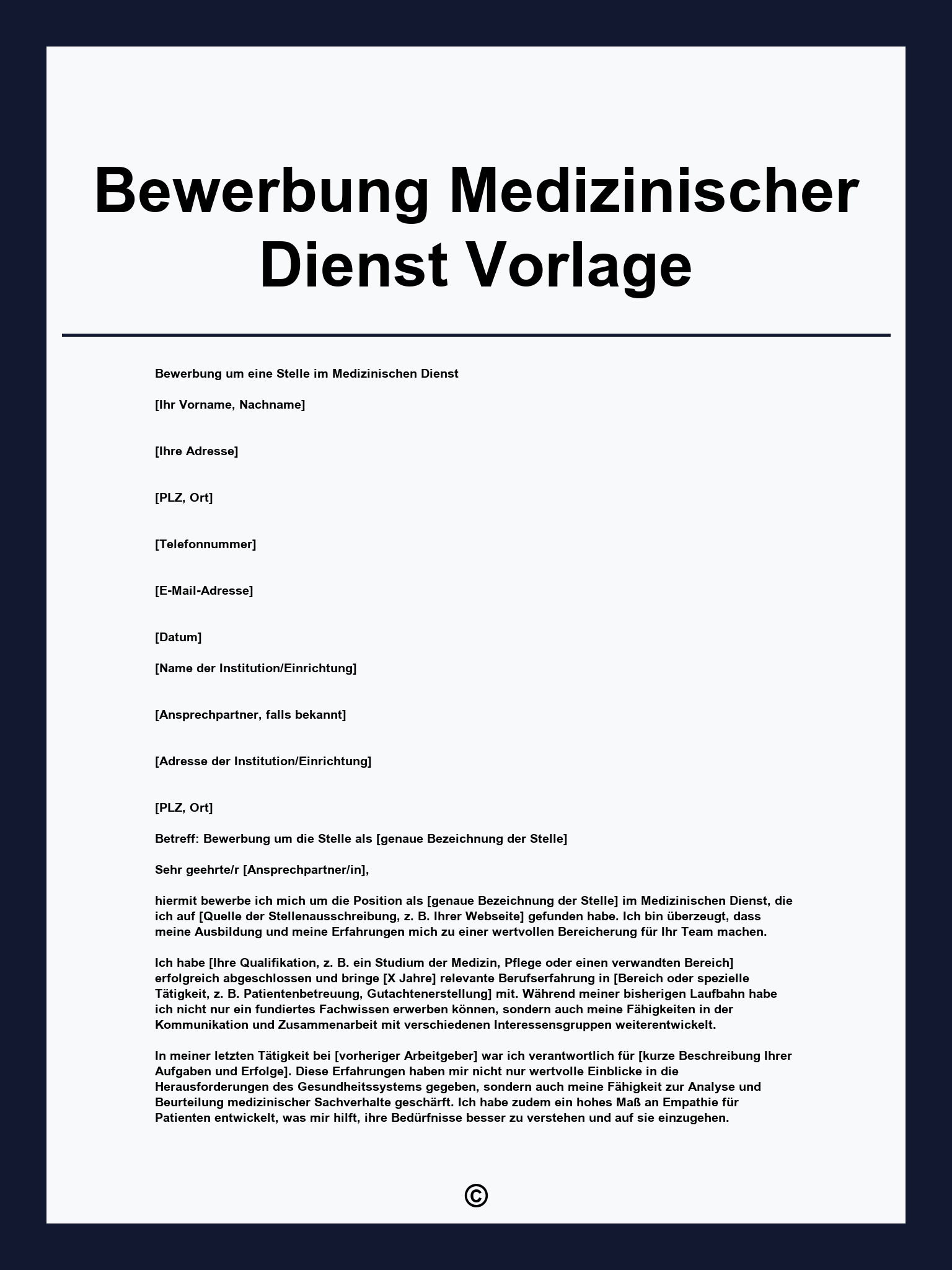 Bewerbung Medizinischer Dienst Vorlage