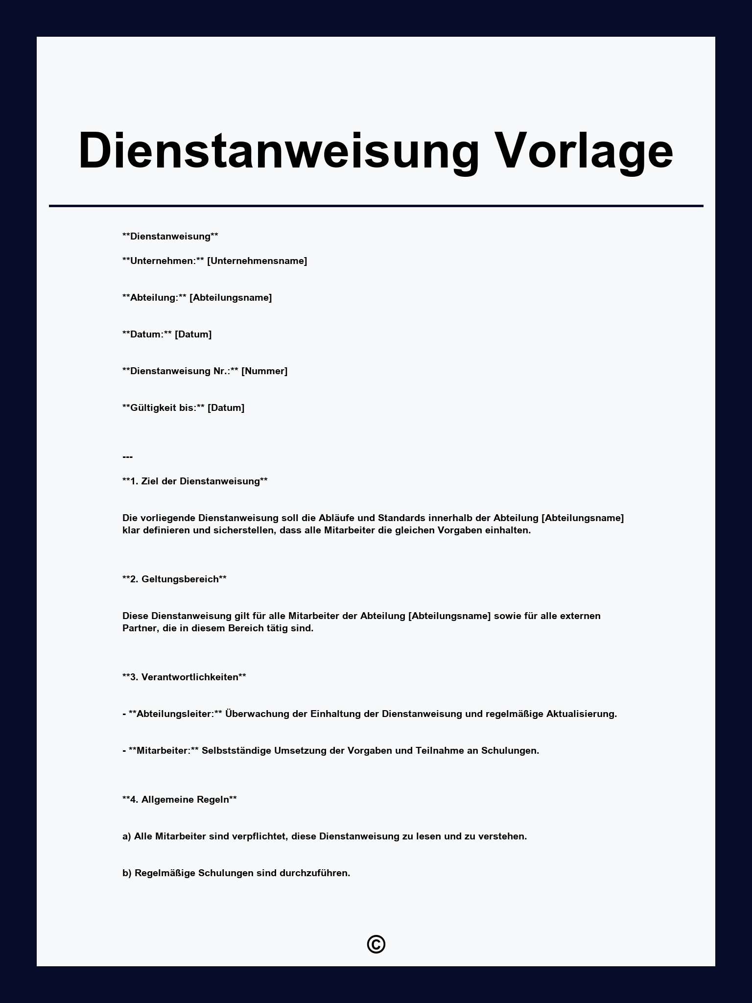 Dienstanweisung Vorlage