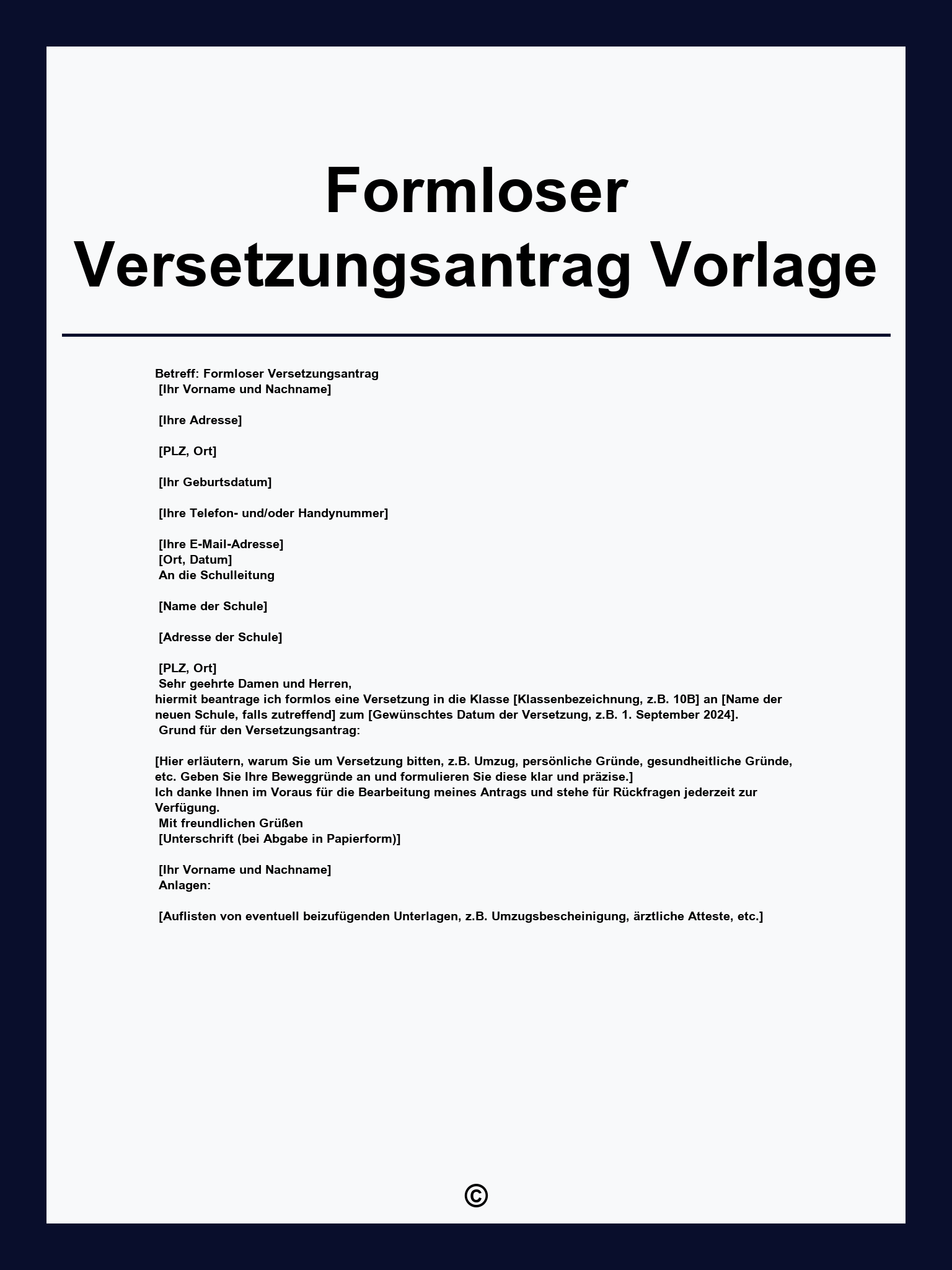 Formloser Versetzungsantrag Vorlage