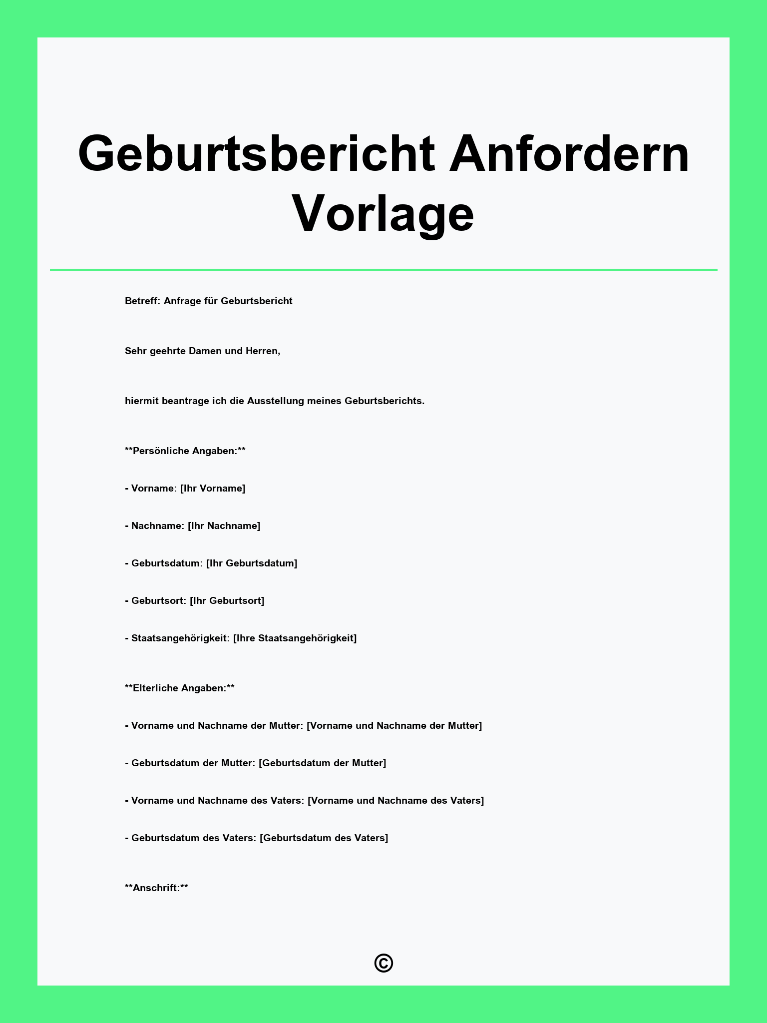 Geburtsbericht Anfordern Vorlage