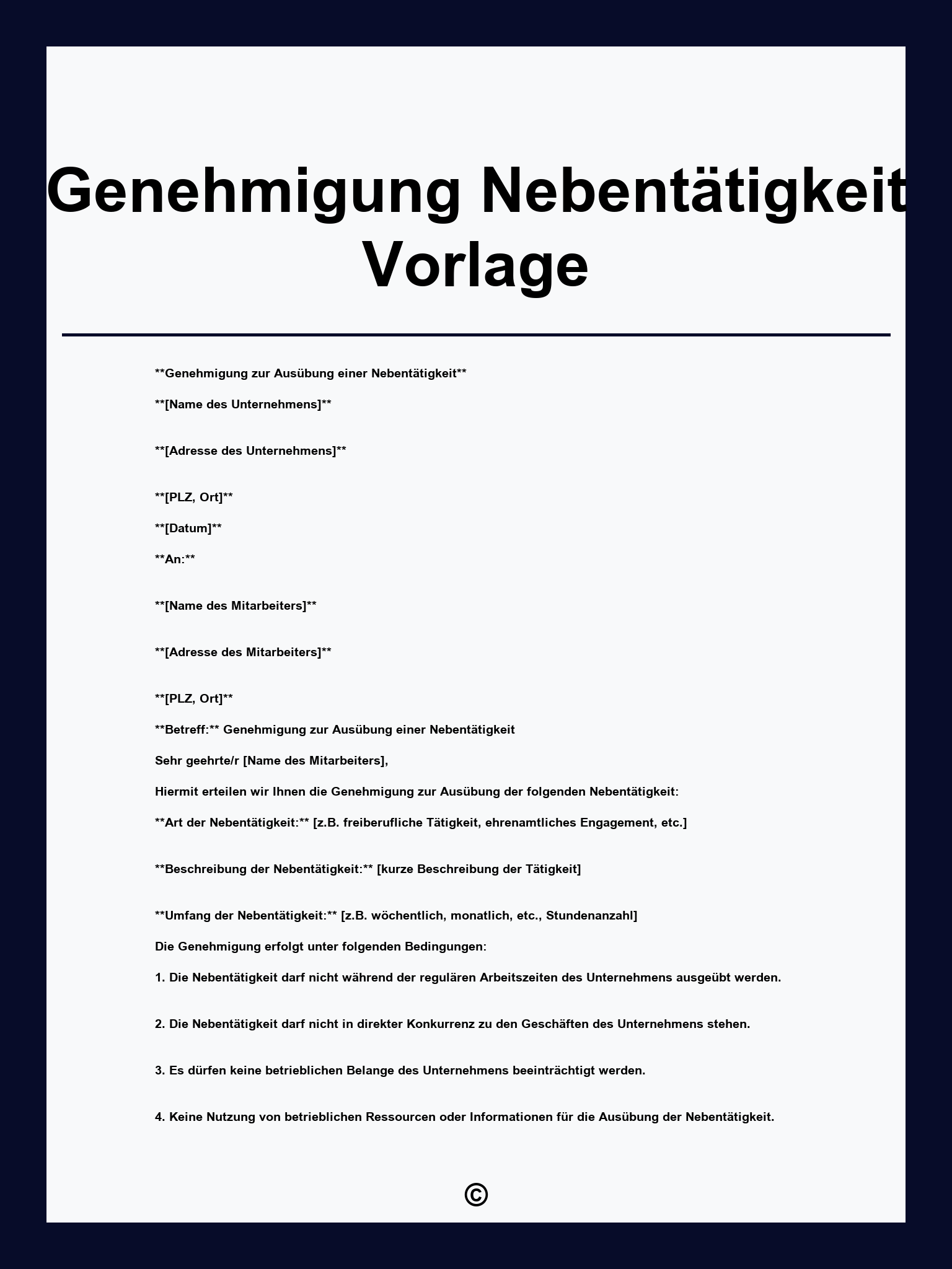 Genehmigung Nebentätigkeit Vorlage