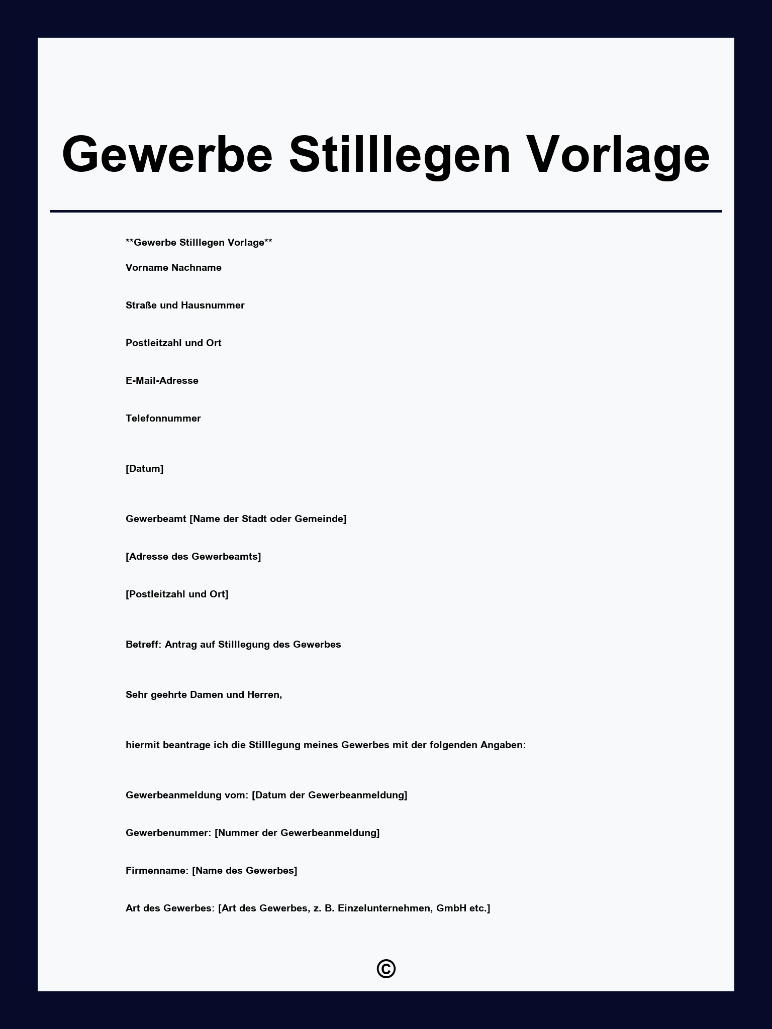 Gewerbe Stilllegen Vorlage