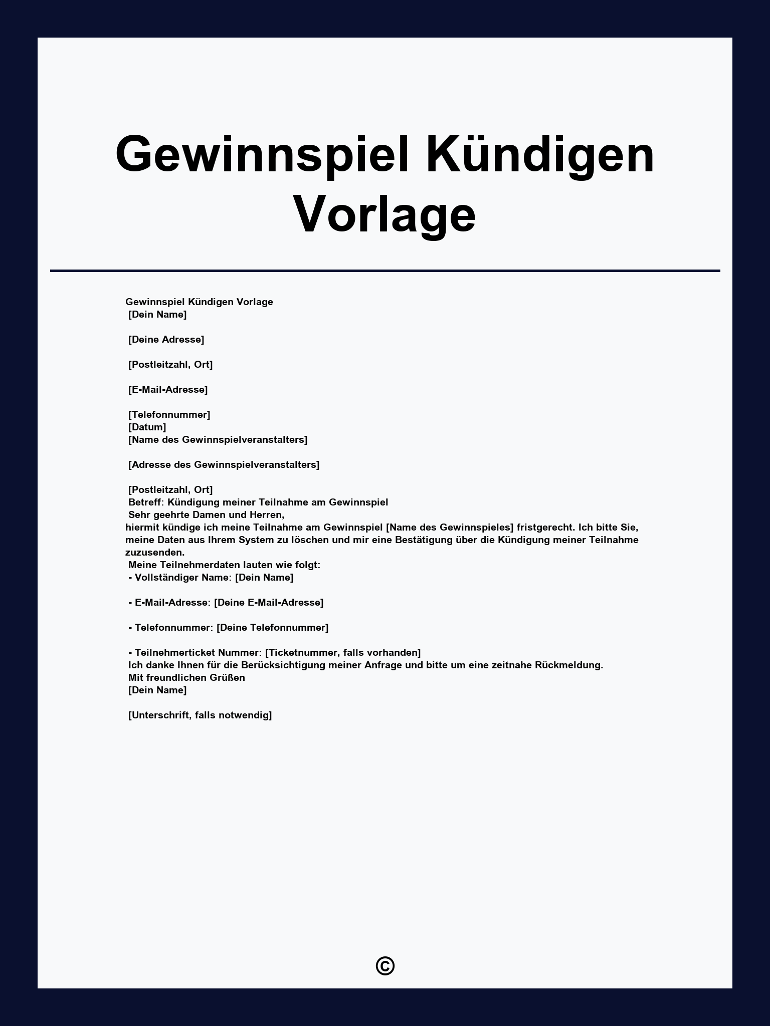 Gewinnspiel Kündigen Vorlage