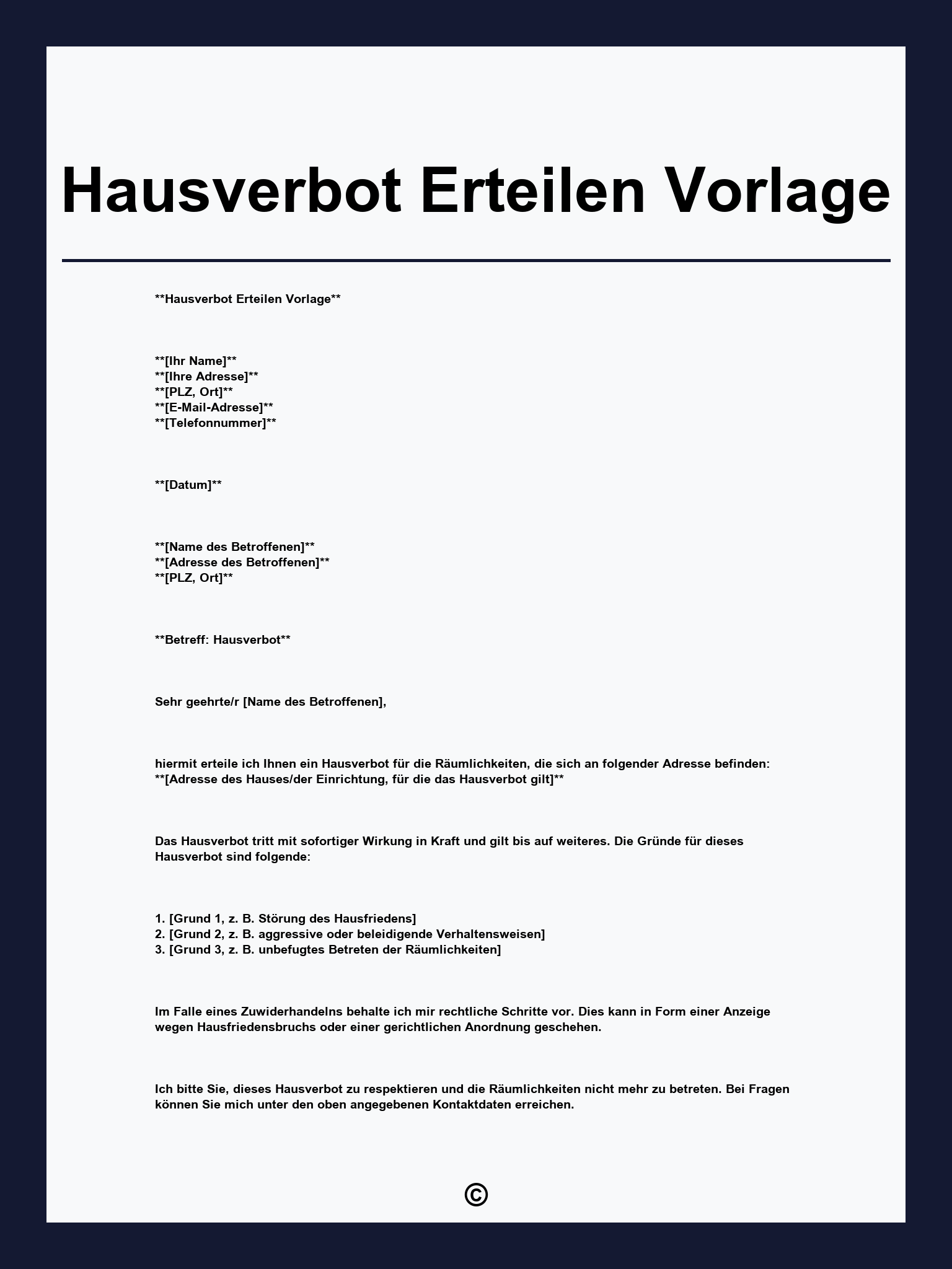 Hausverbot Erteilen Vorlage