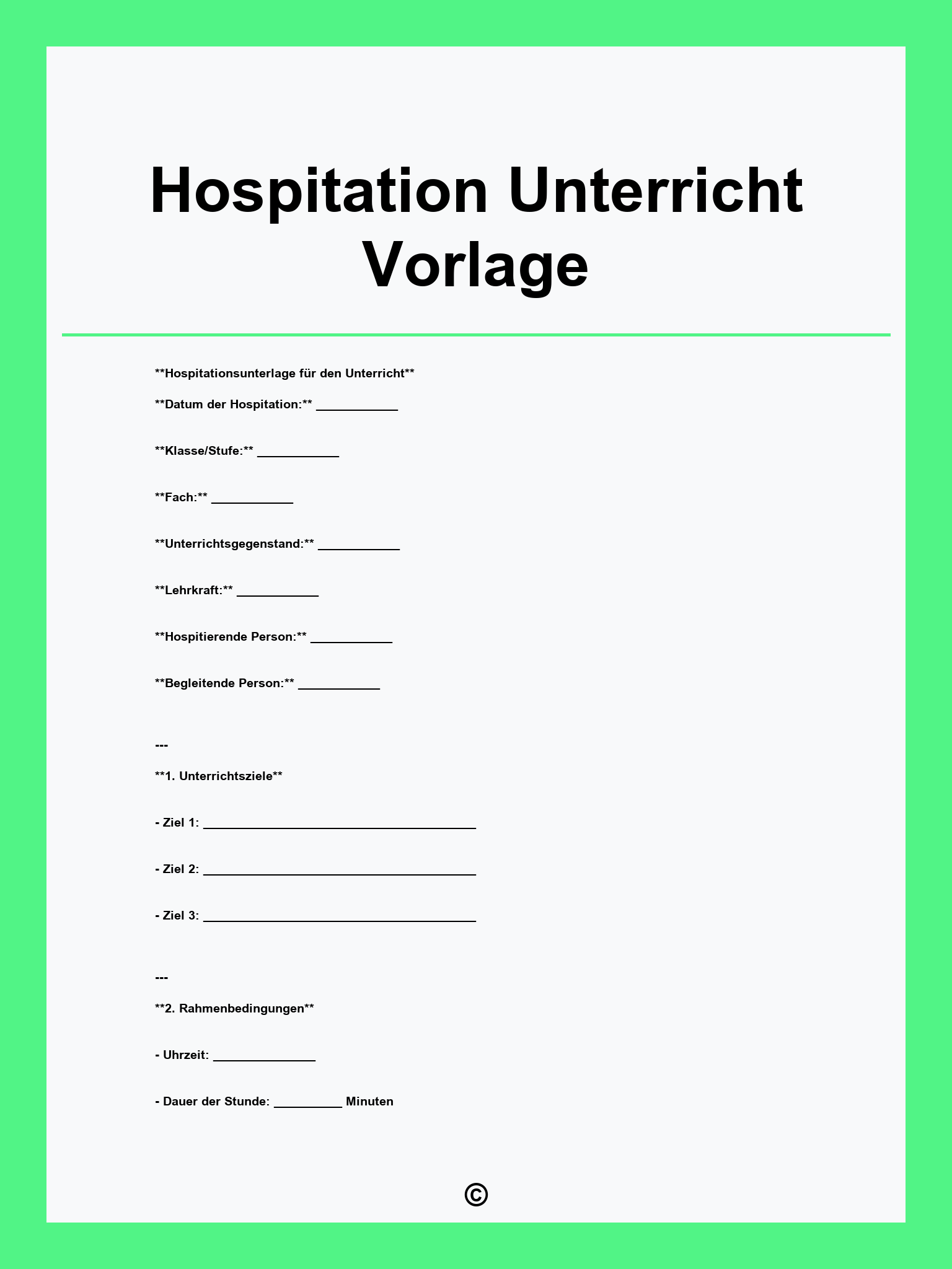Hospitation Unterricht Vorlage