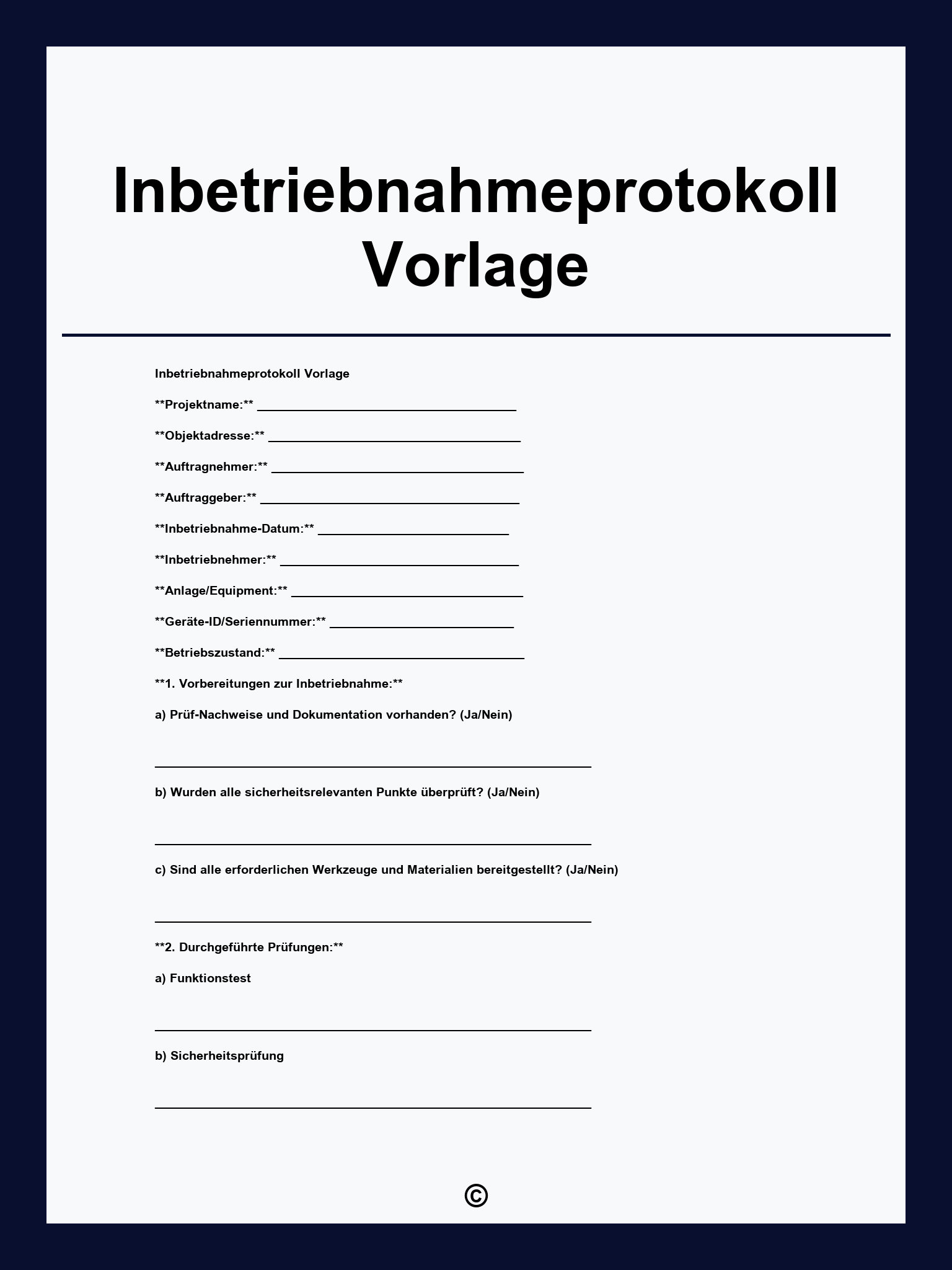 Inbetriebnahmeprotokoll Vorlage