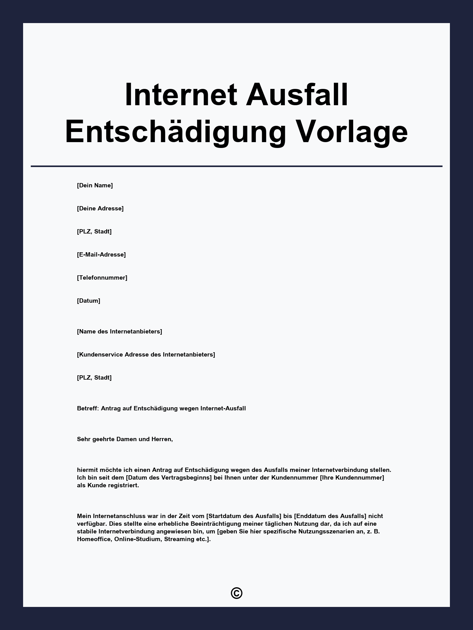 Internet Ausfall Entschädigung Vorlage