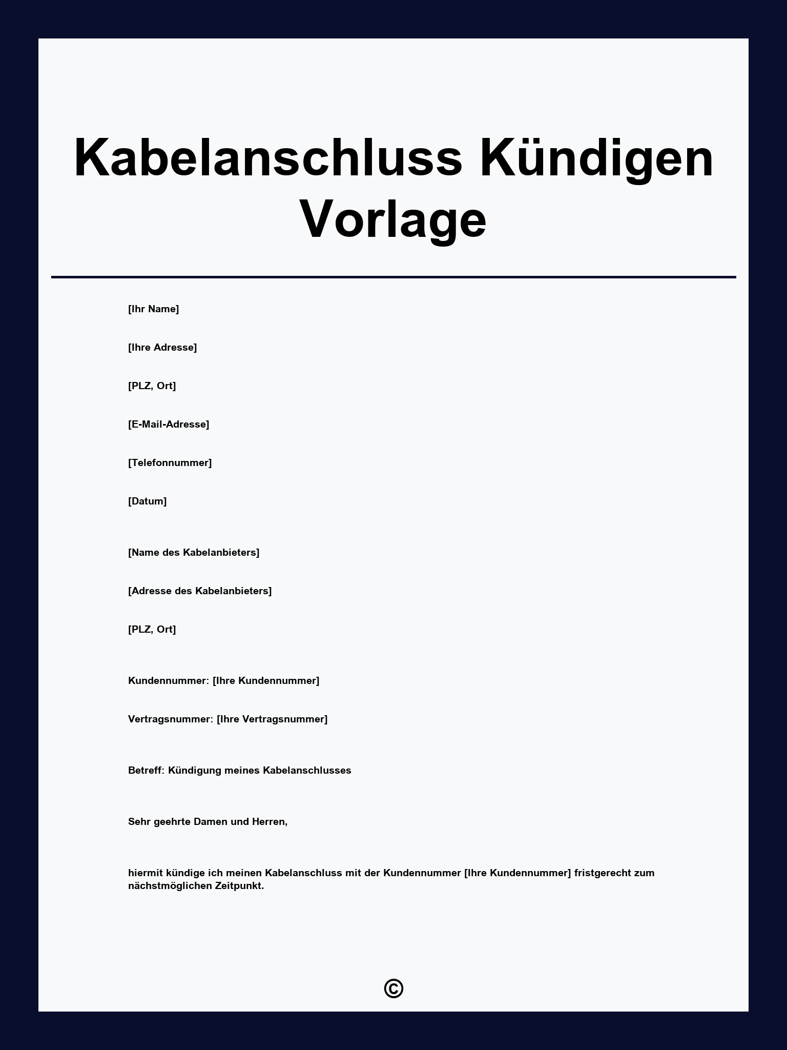 Kabelanschluss Kündigen Vorlage