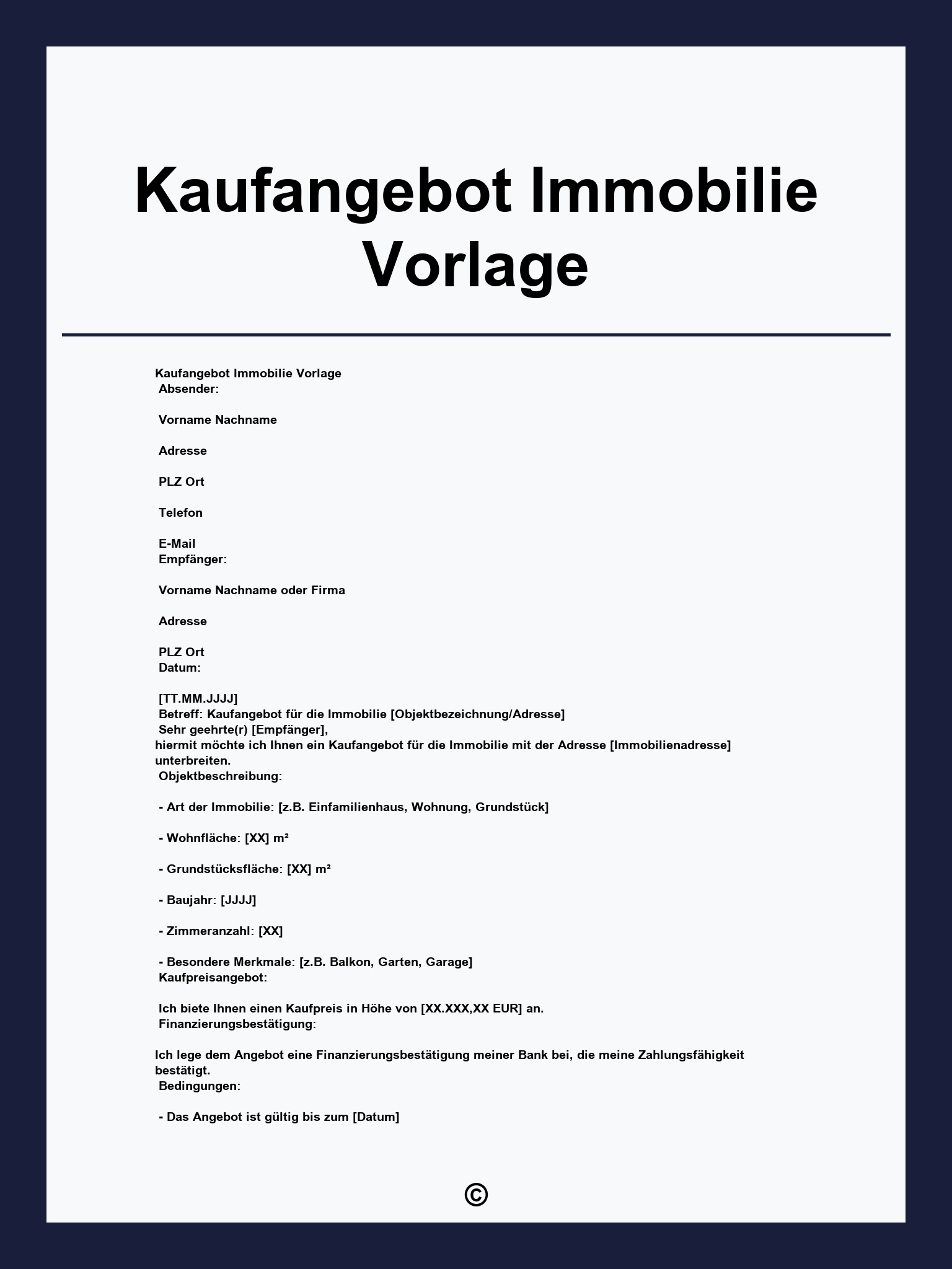 Kaufangebot Immobilie Vorlage