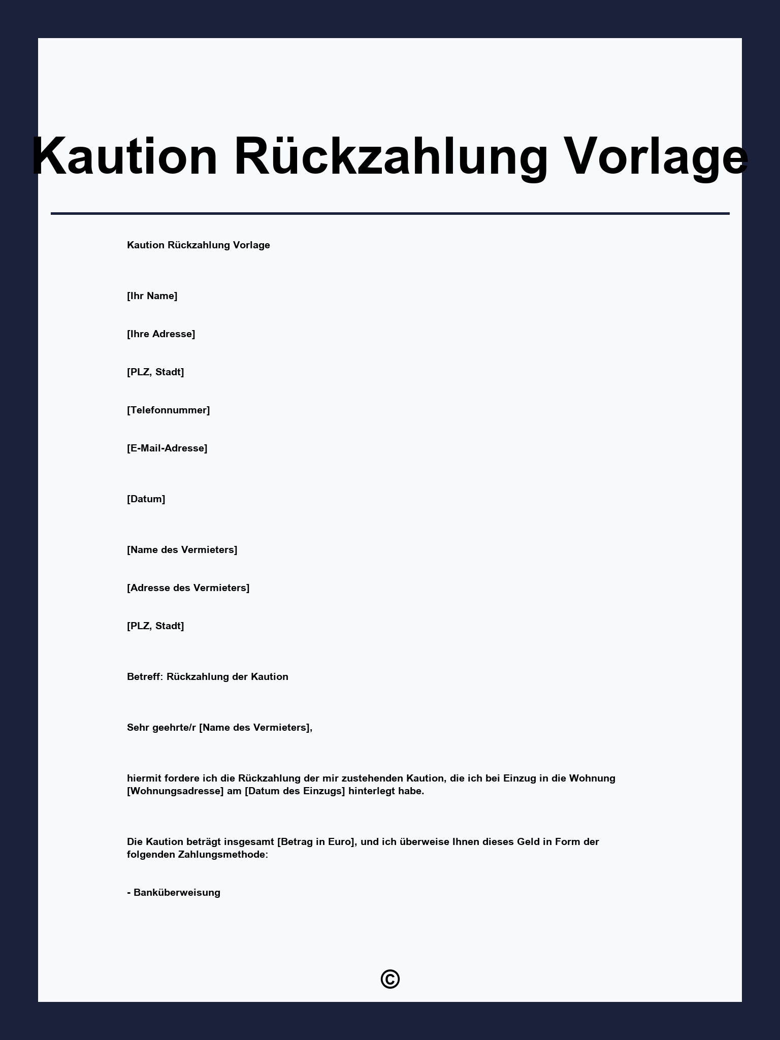 Kaution Rückzahlung Vorlage