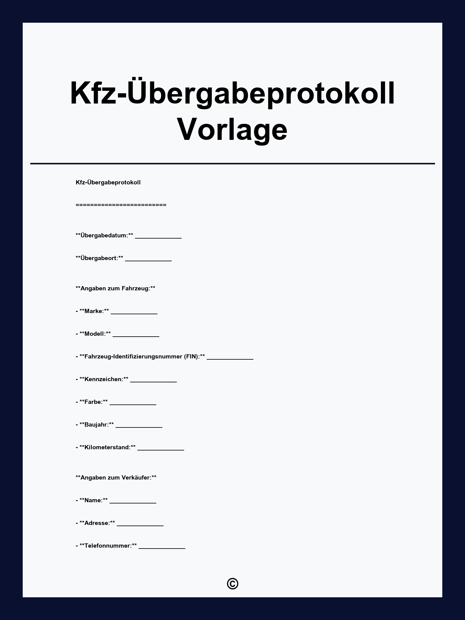 Kfz-Übergabeprotokoll Vorlage