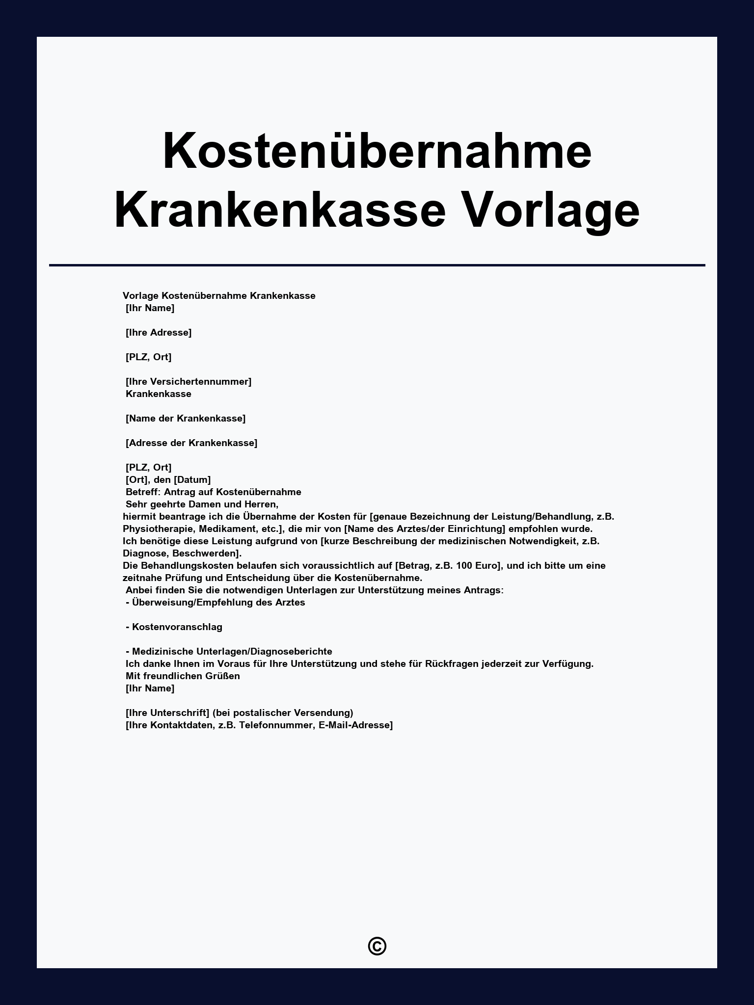 Kostenübernahme Krankenkasse Vorlage
