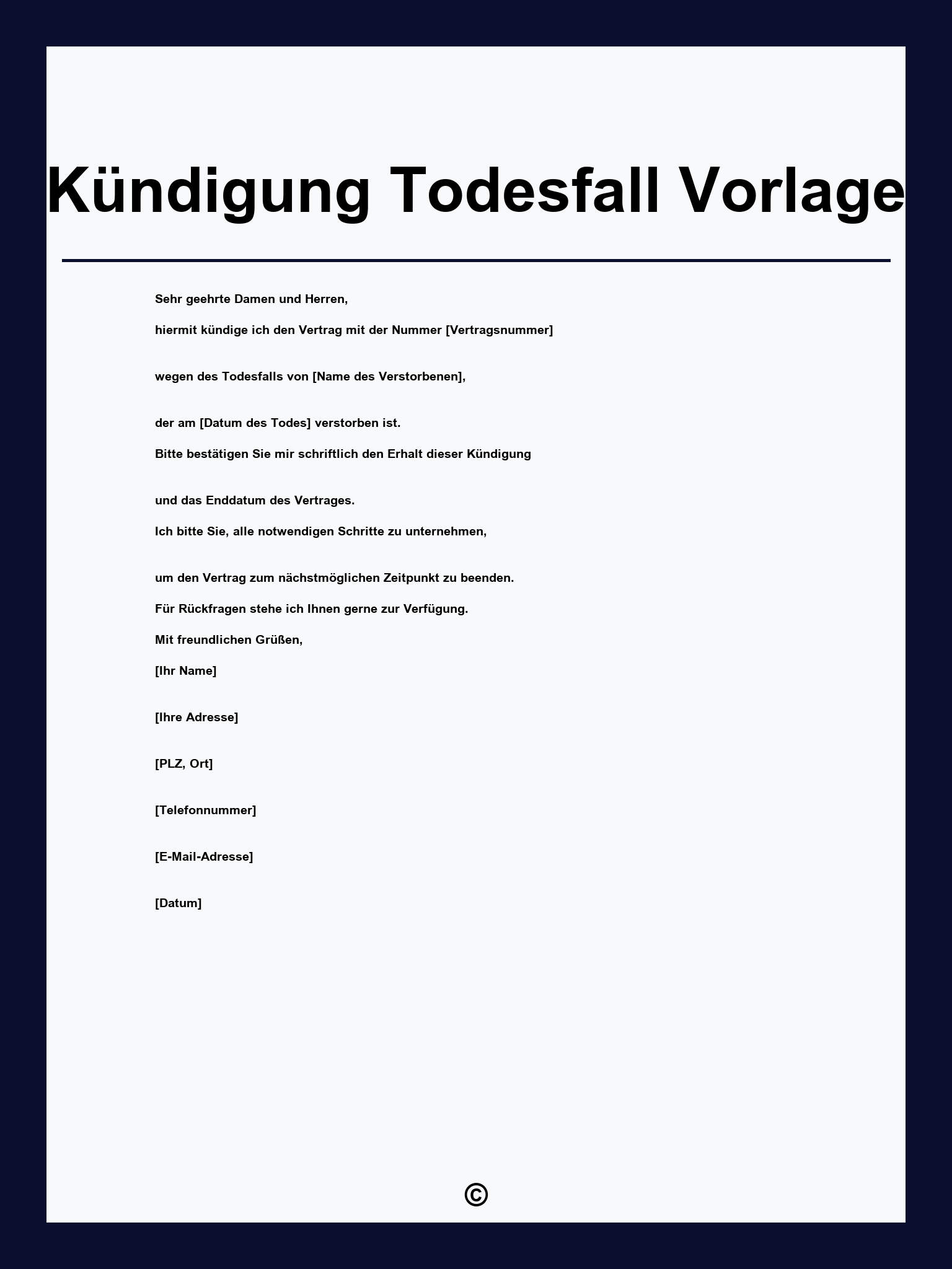 Kündigung Todesfall Vorlage