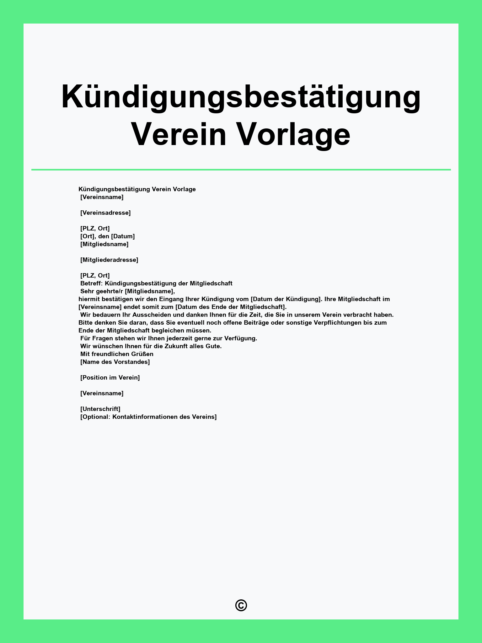 Kündigungsbestätigung Verein Vorlage