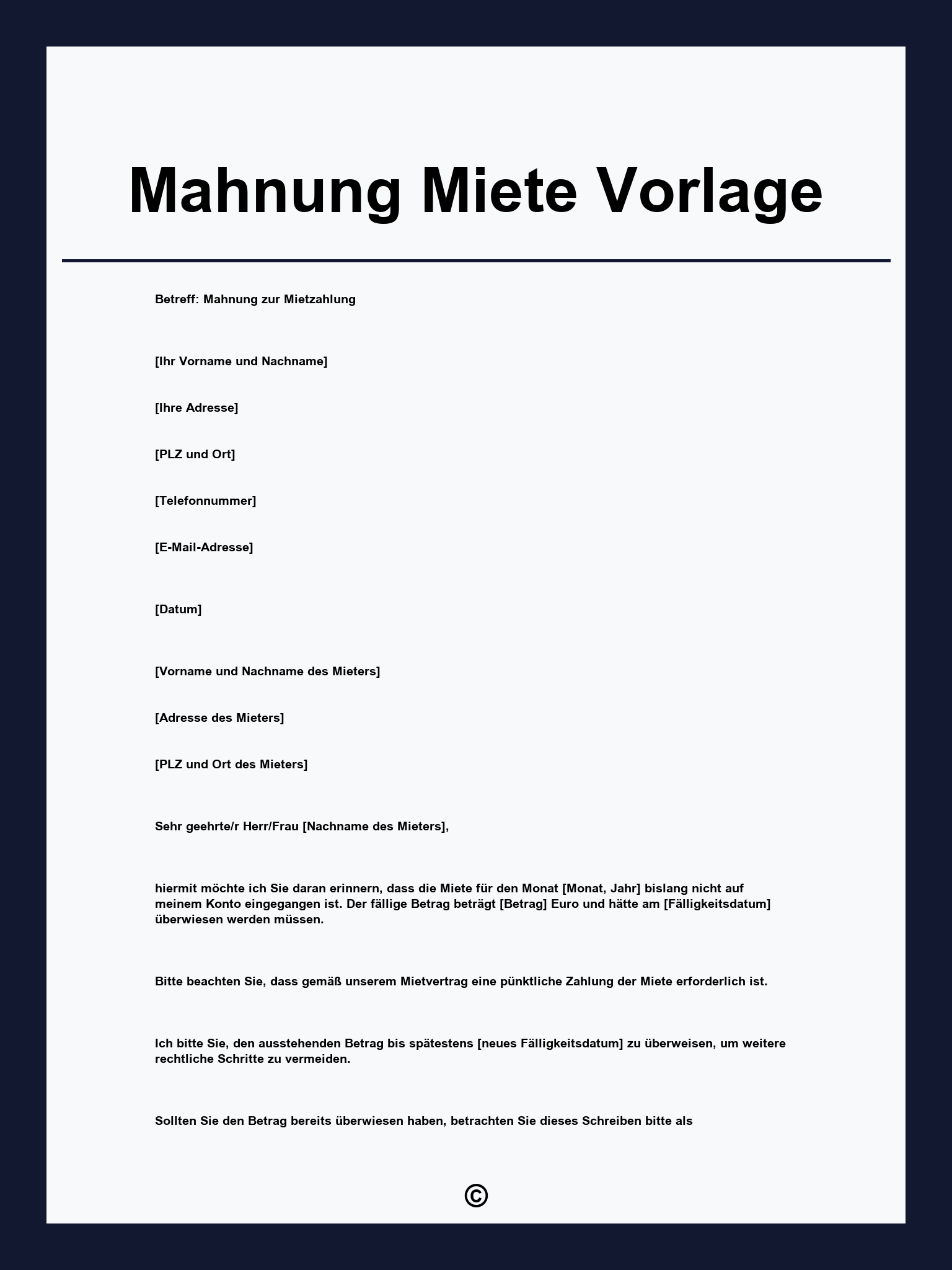Mahnung Miete Vorlage