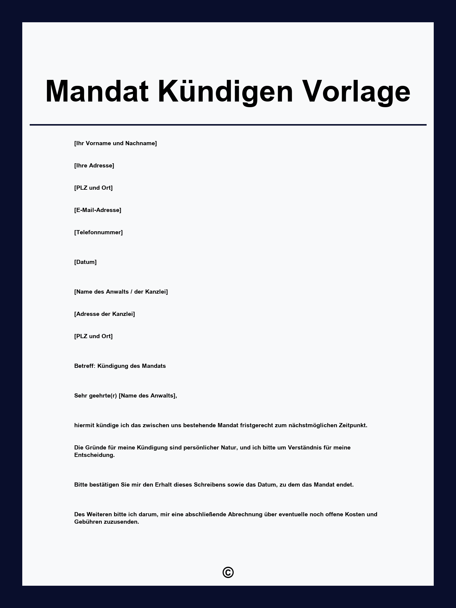 Mandat Kündigen Vorlage