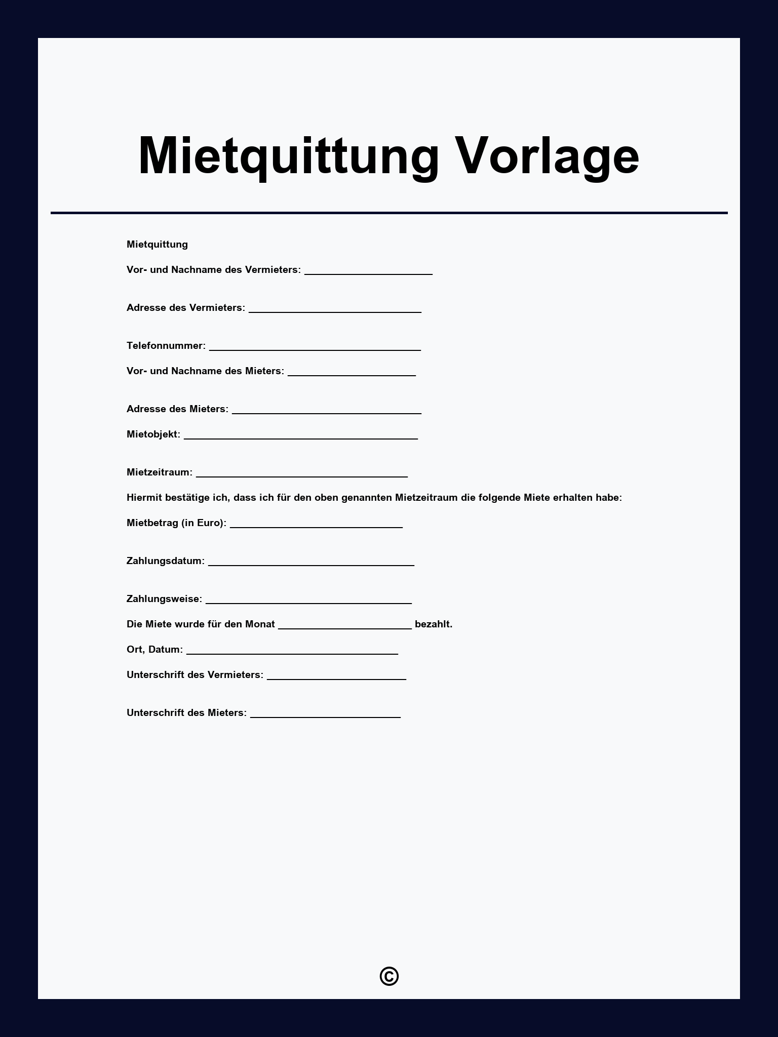 Mietquittung Vorlage