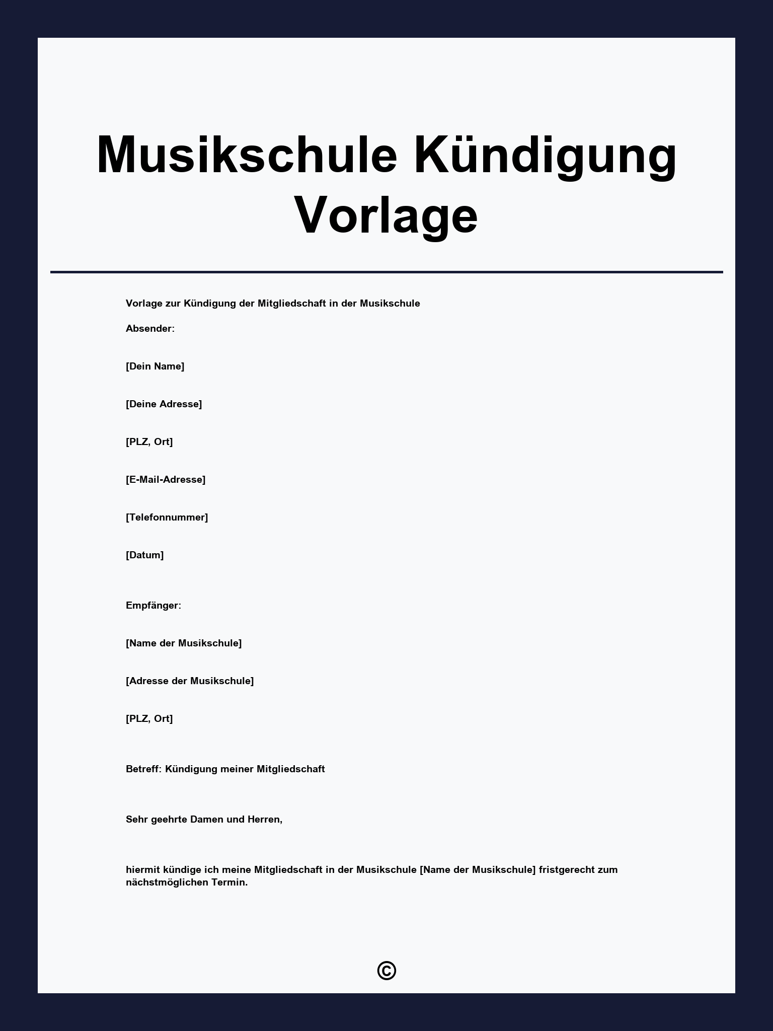 Musikschule Kündigung Vorlage