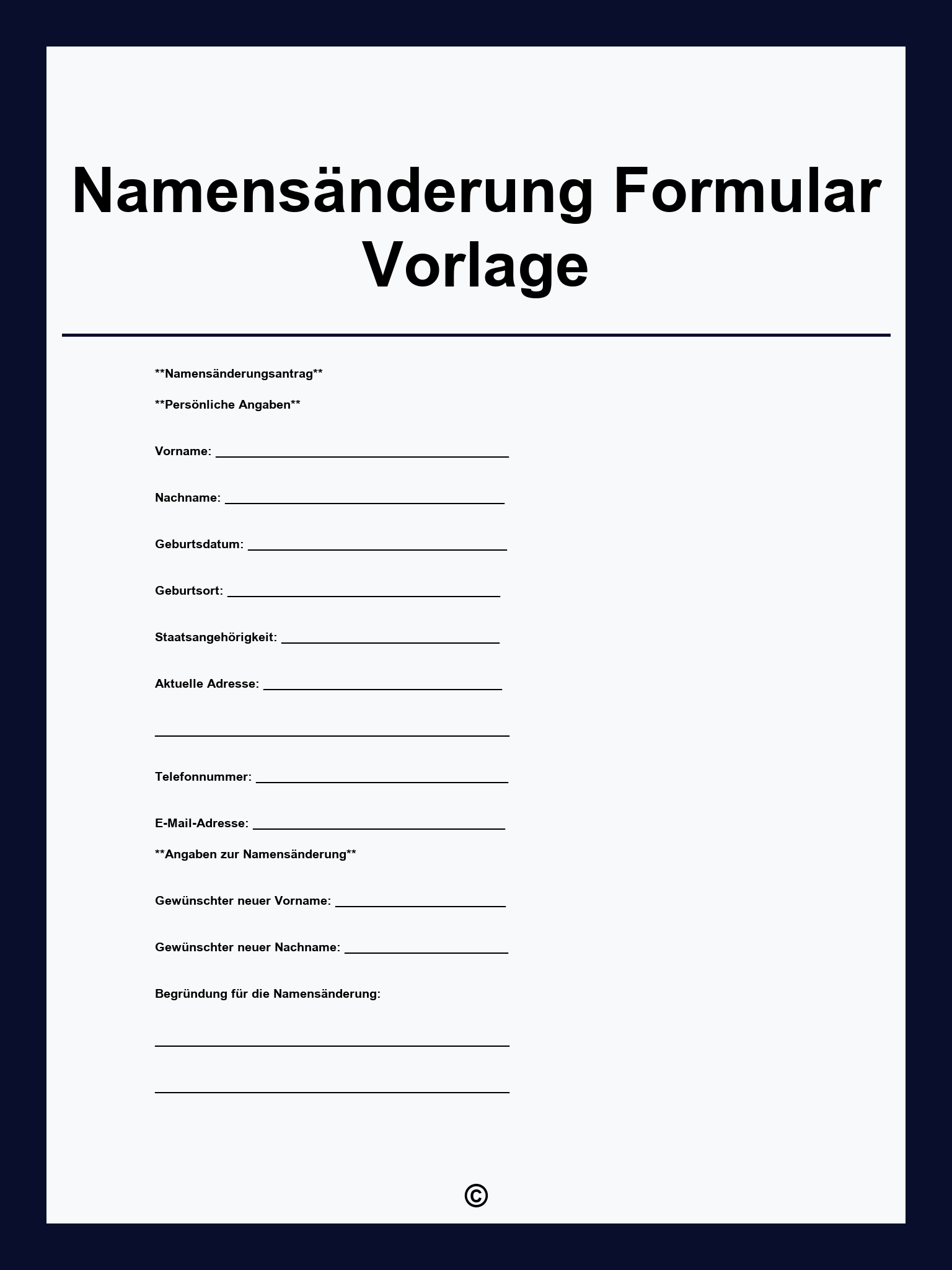 Namensänderung Formular Vorlage