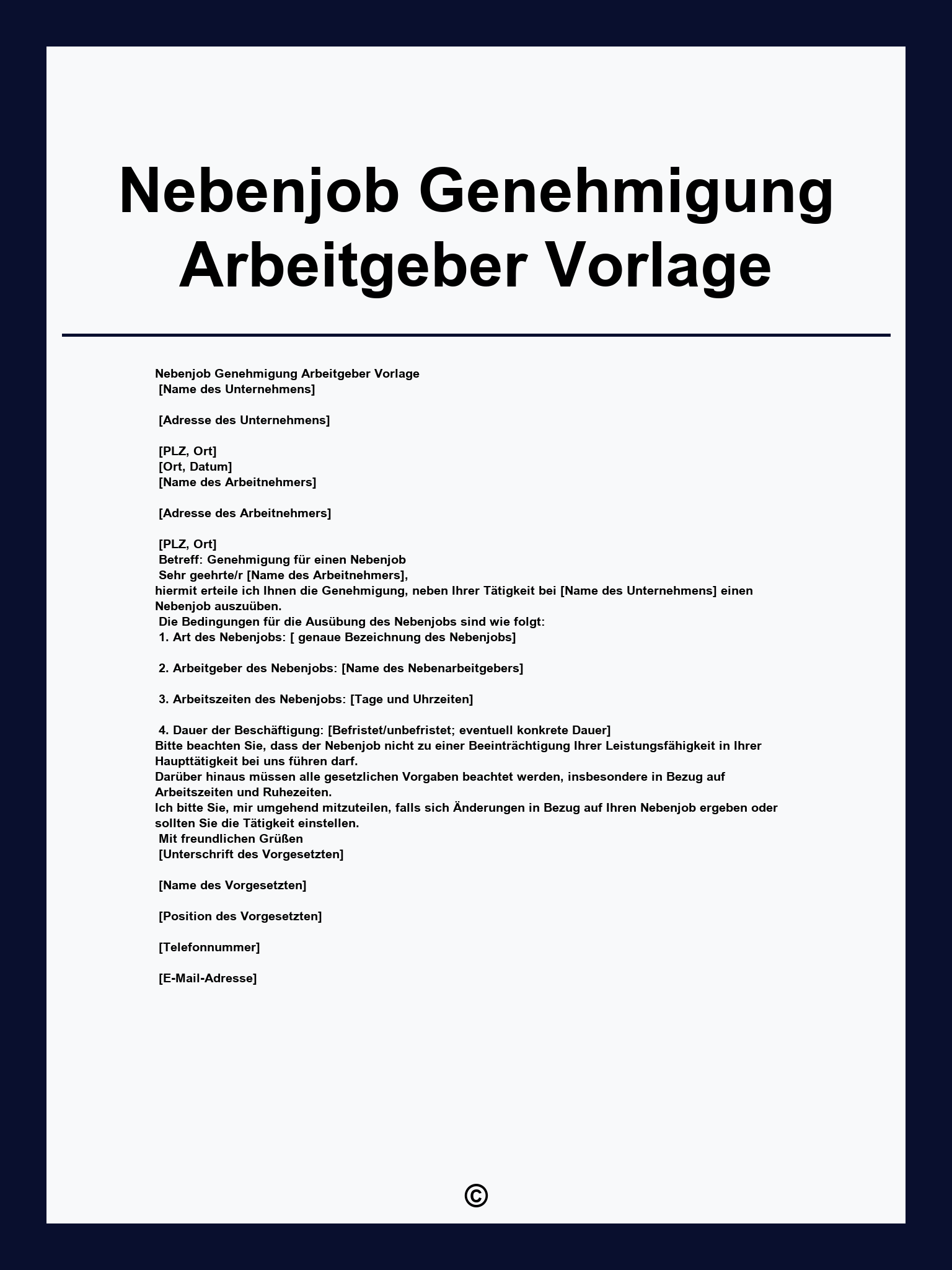 Nebenjob Genehmigung Arbeitgeber Vorlage