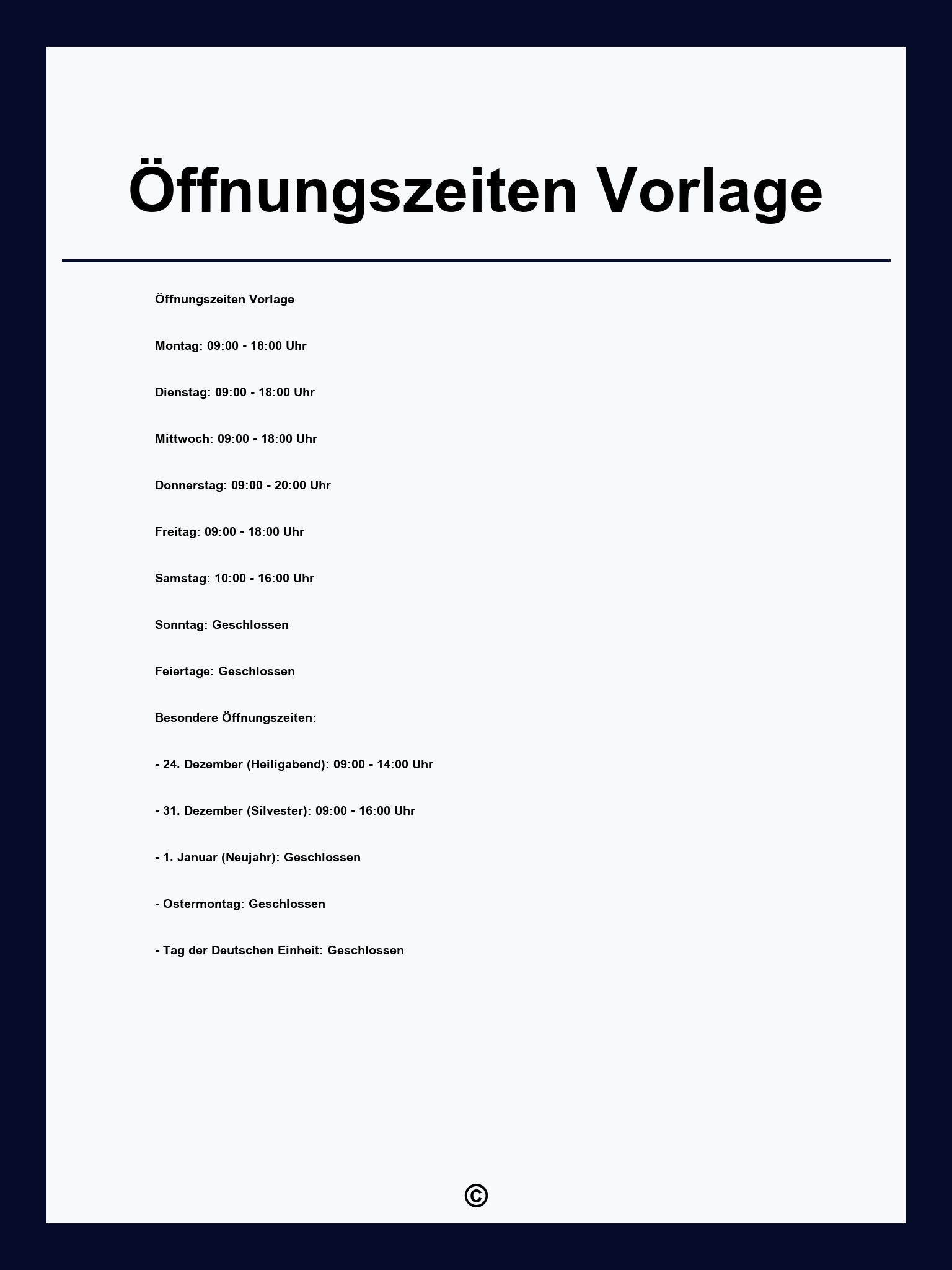 Öffnungszeiten Vorlage