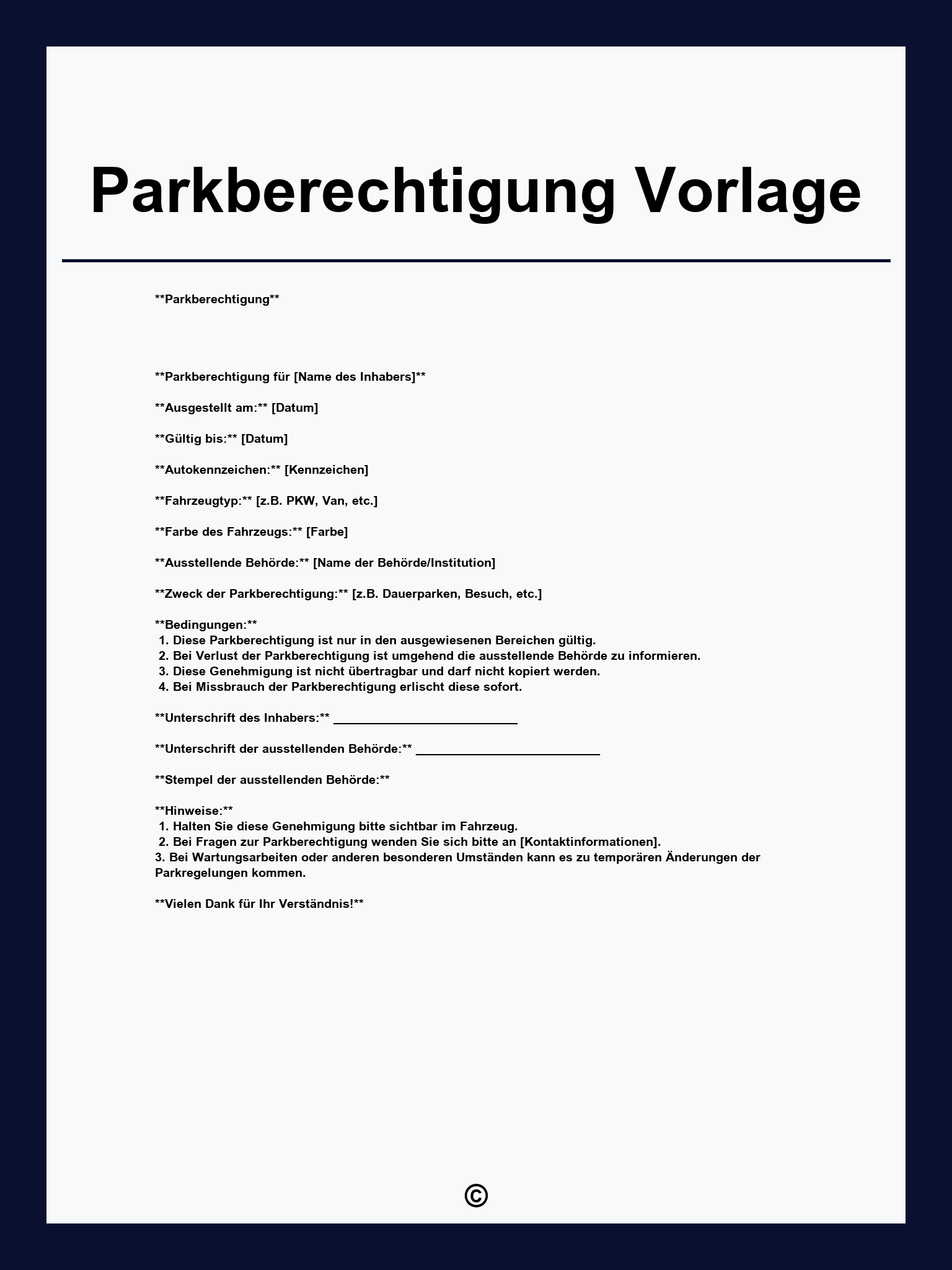 Parkberechtigung Vorlage