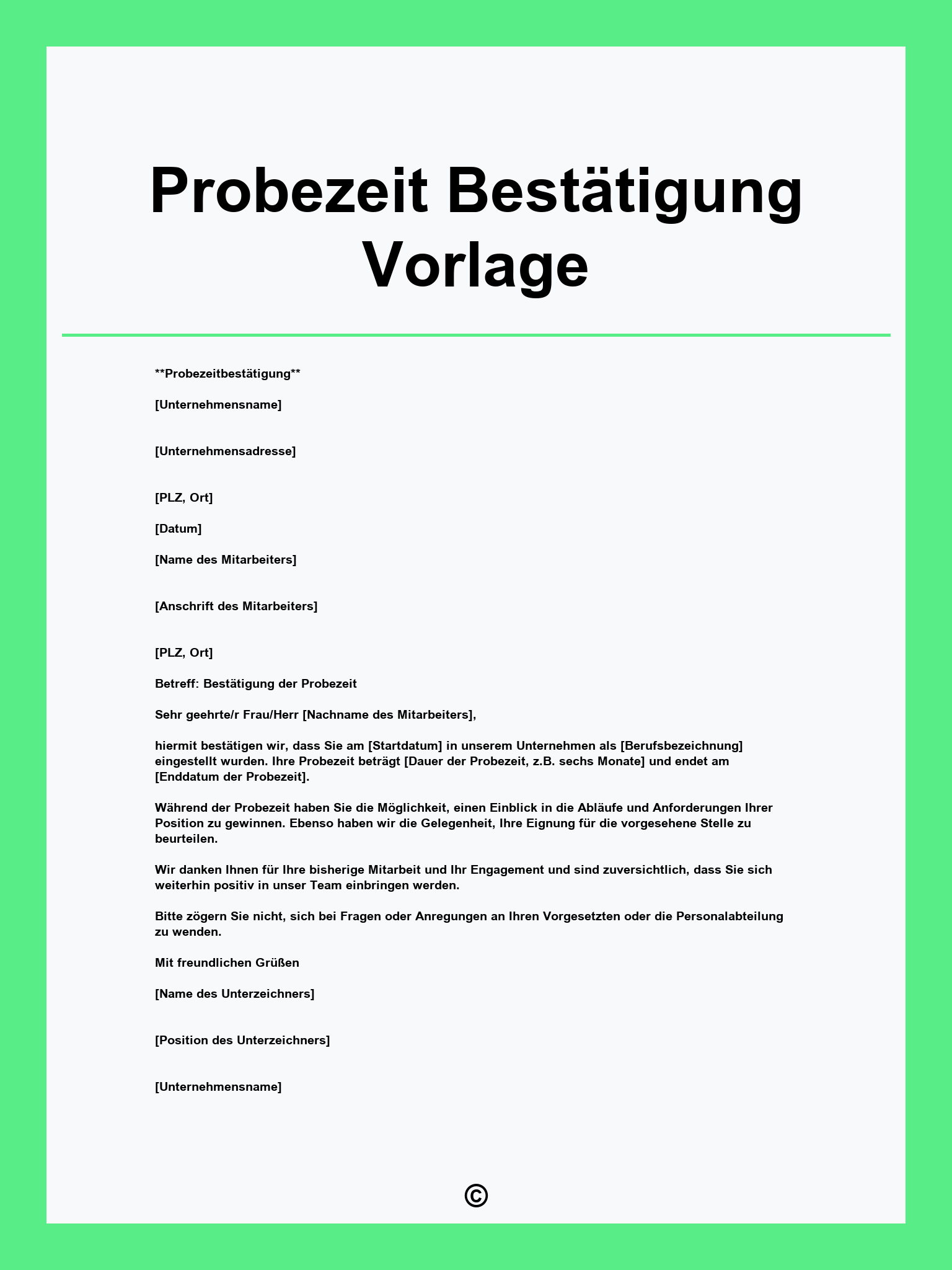 Probezeit Bestätigung Vorlage