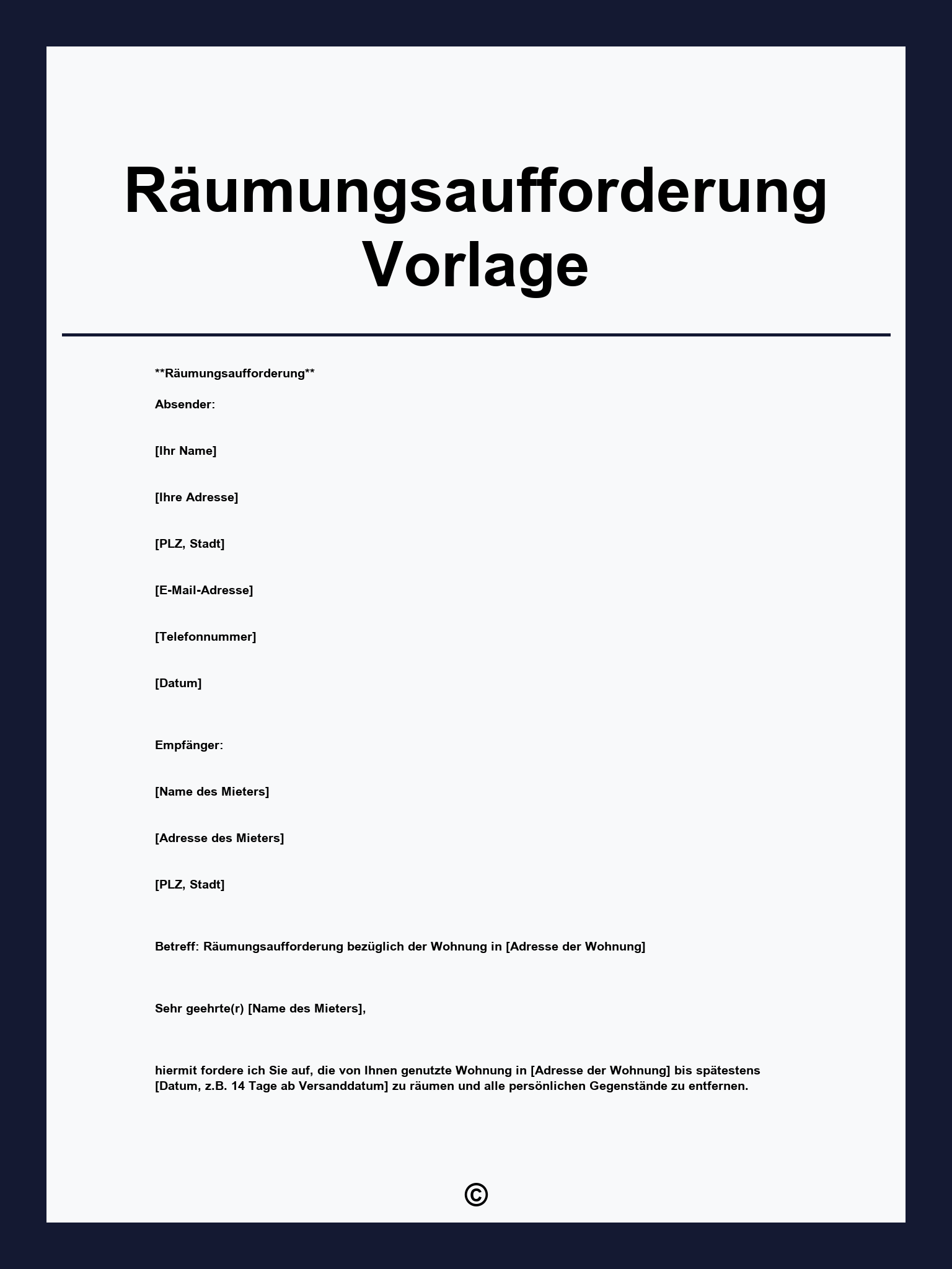 Räumungsaufforderung Vorlage