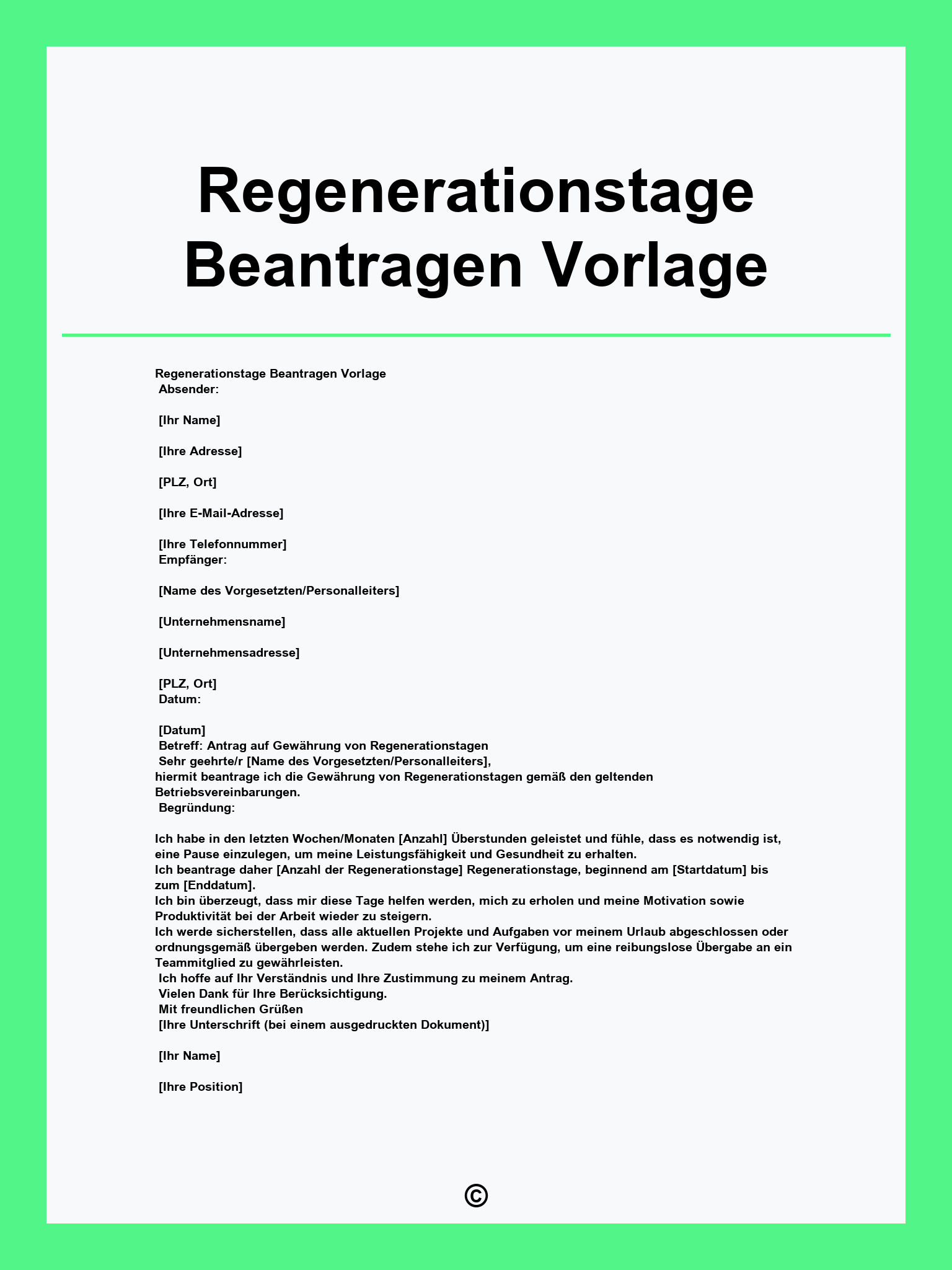 Regenerationstage Beantragen Vorlage