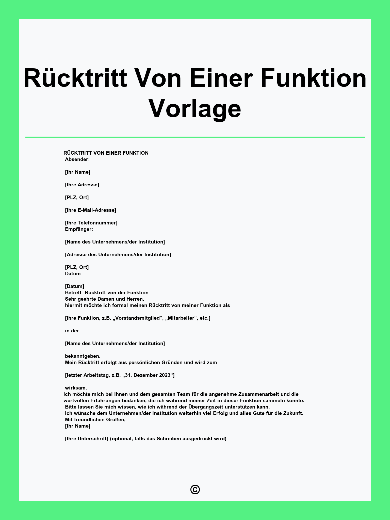 Rücktritt Von Einer Funktion Vorlage