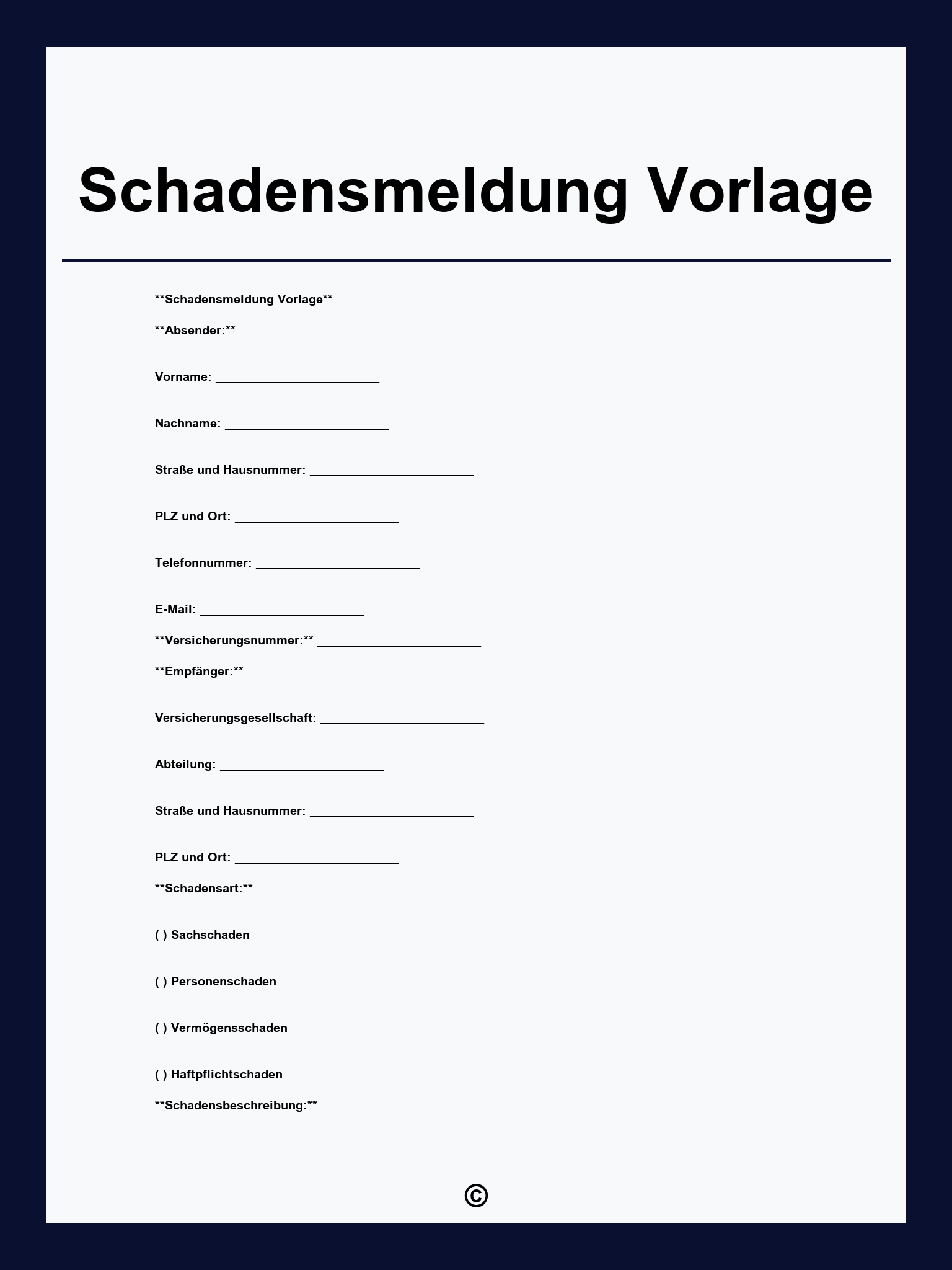 Schadensmeldung Vorlage