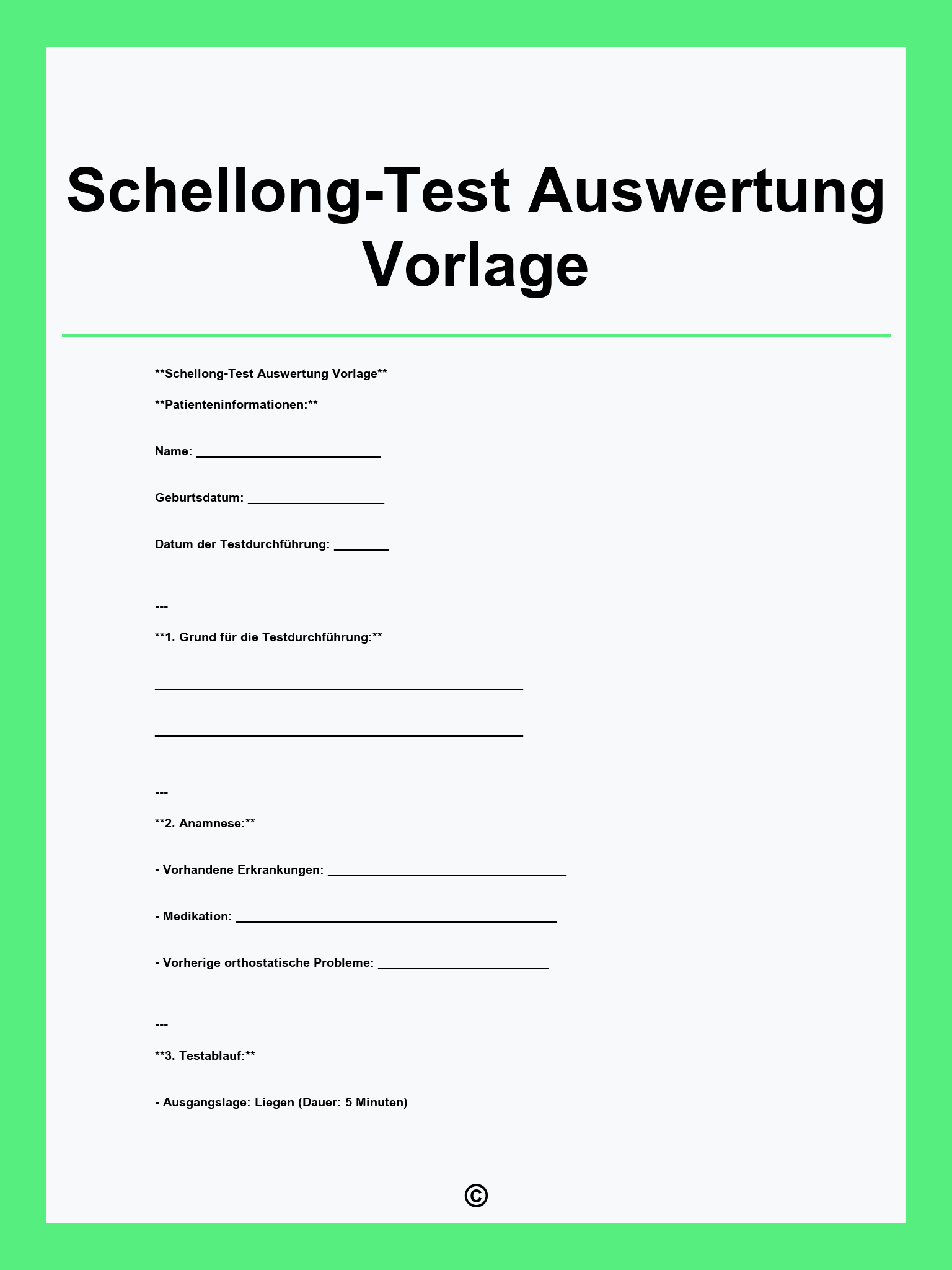 Schellong-Test Auswertung Vorlage
