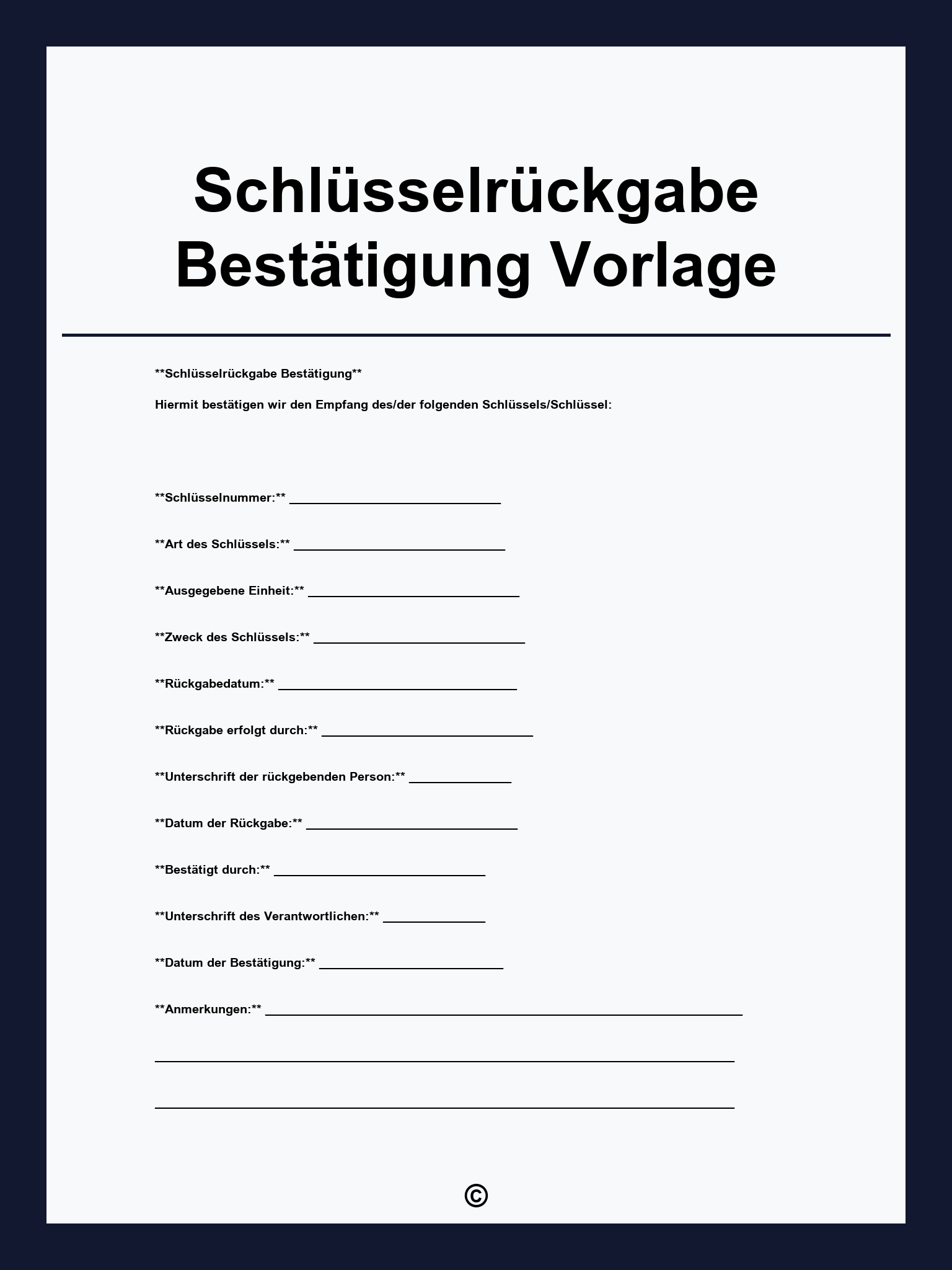 Schlüsselrückgabe Bestätigung Vorlage