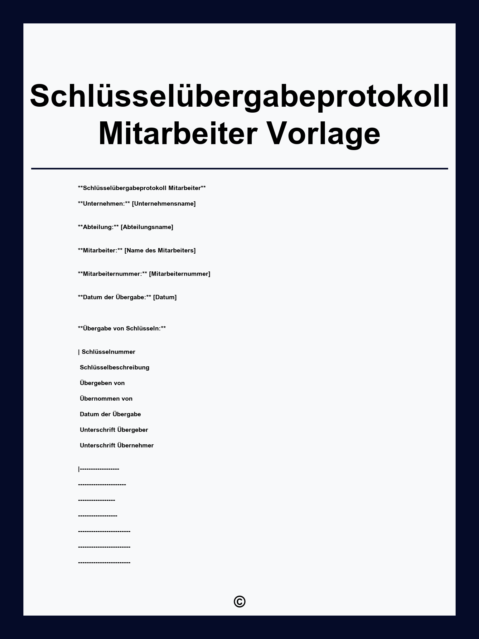 Schlüsselübergabeprotokoll Mitarbeiter Vorlage