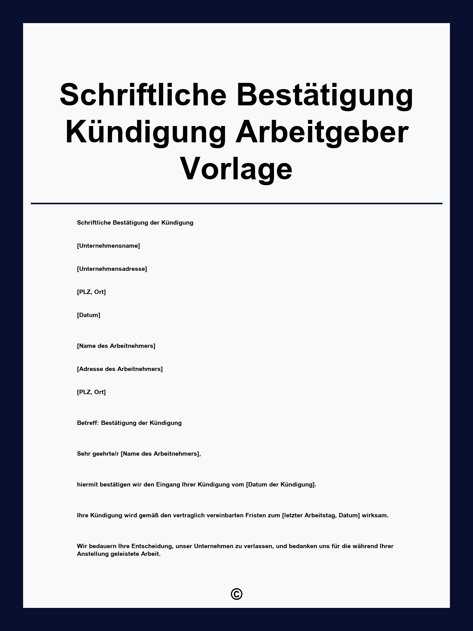Schriftliche Bestätigung Kündigung Arbeitgeber Vorlage
