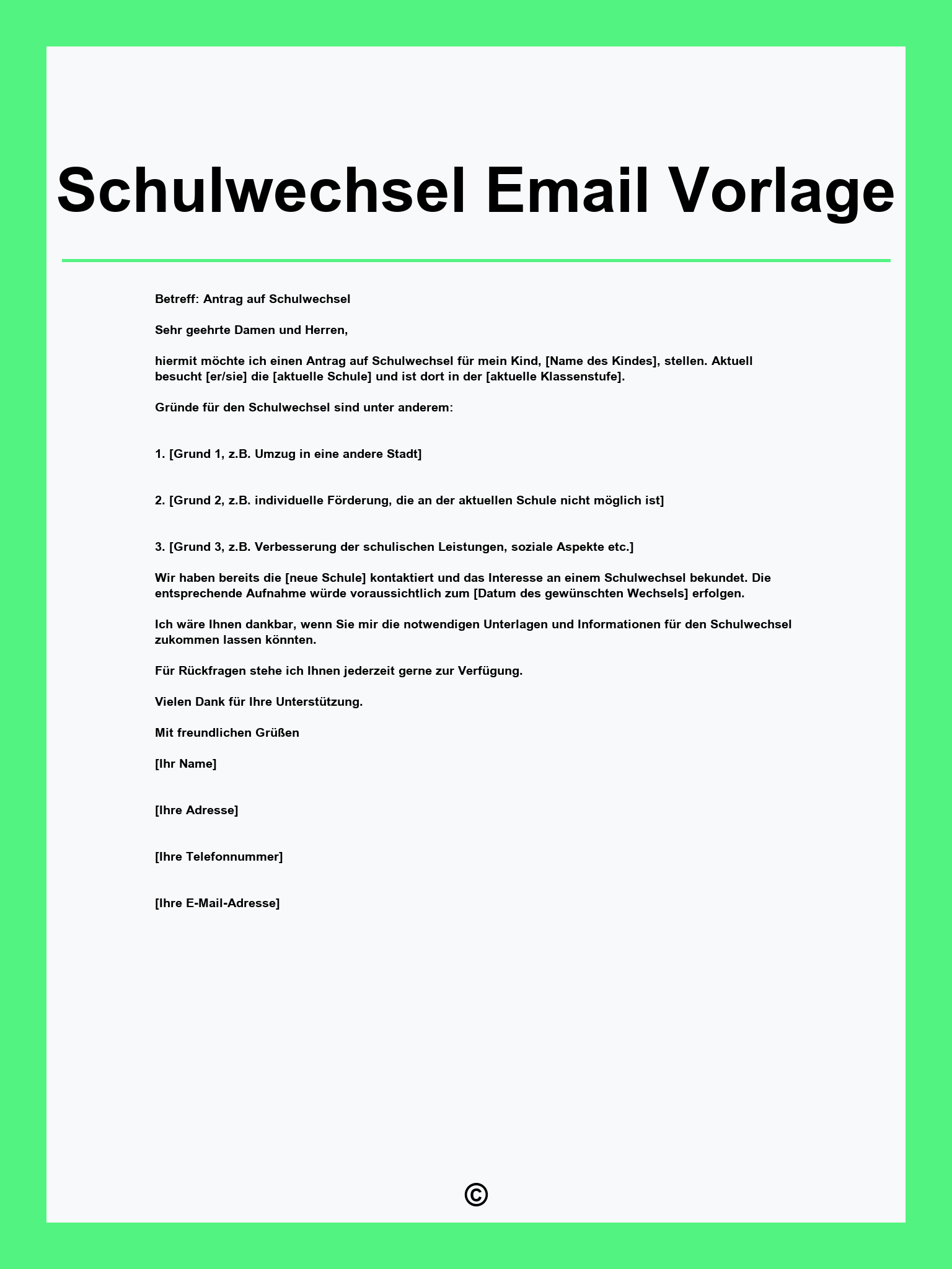 Schulwechsel Email Vorlage