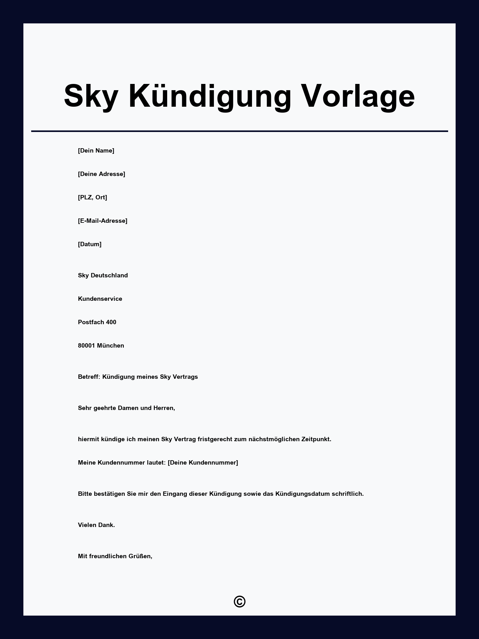 Sky Kündigung Vorlage