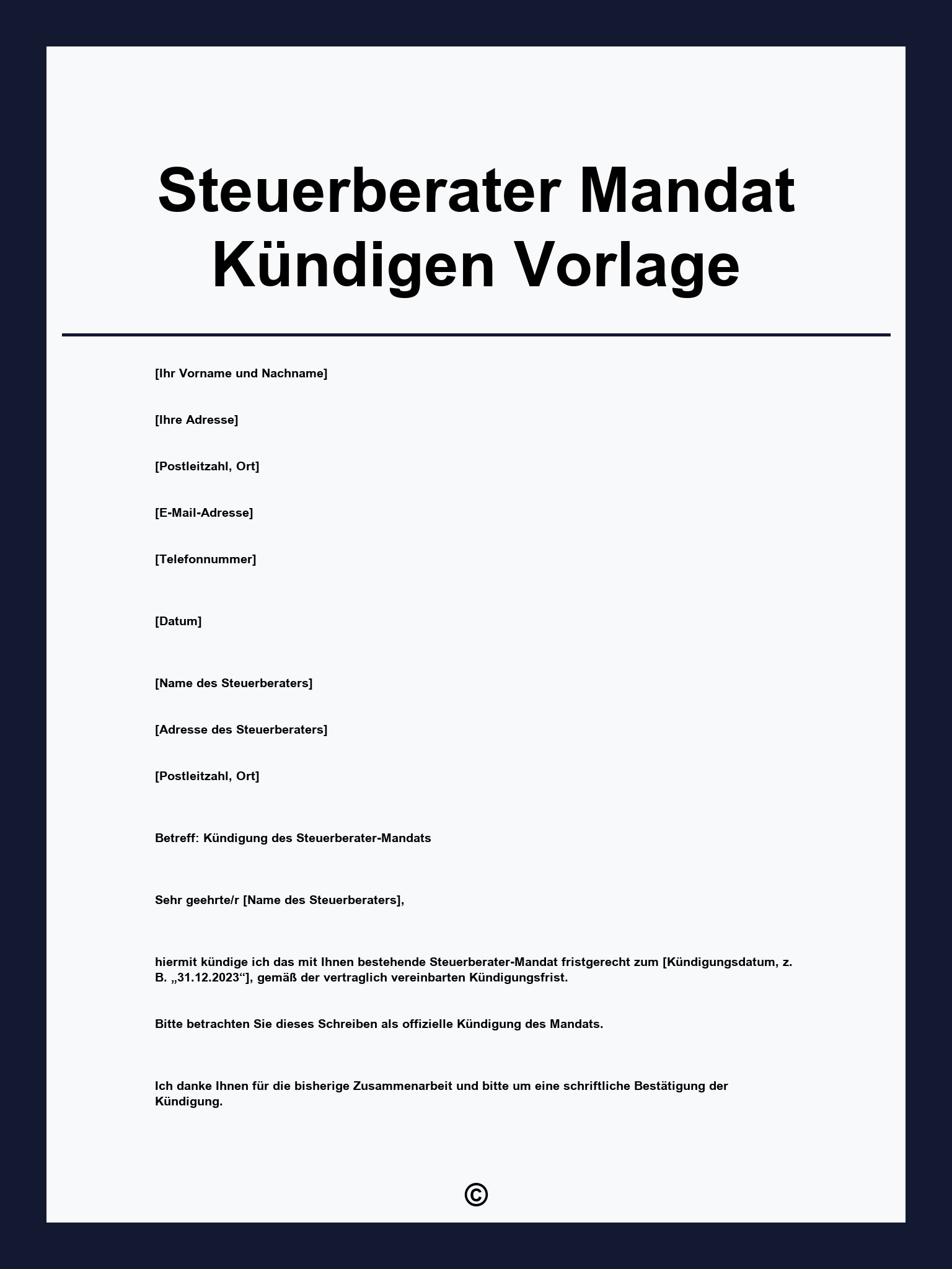 Steuerberater Mandat Kündigen Vorlage