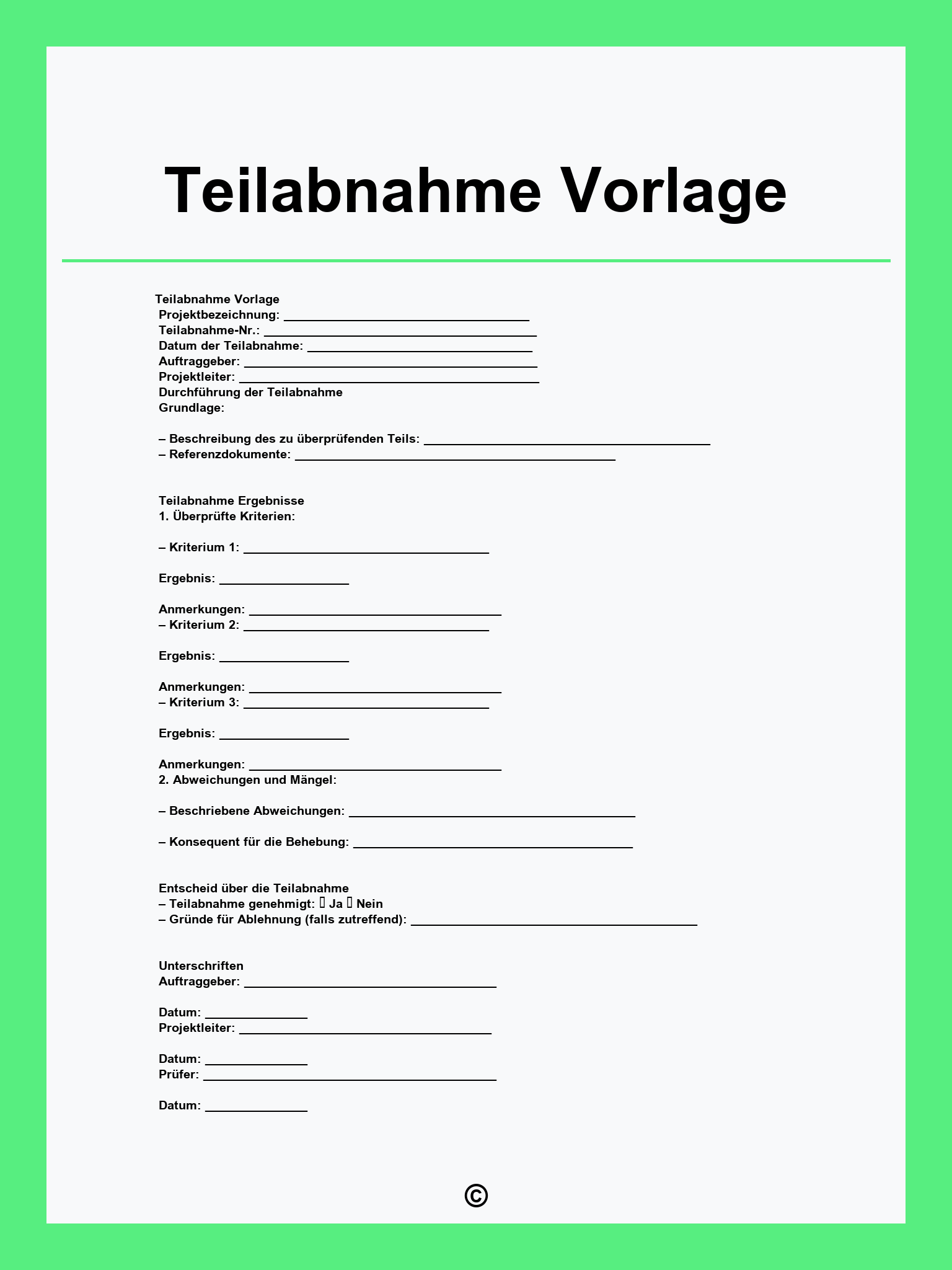 Teilabnahme Vorlage
