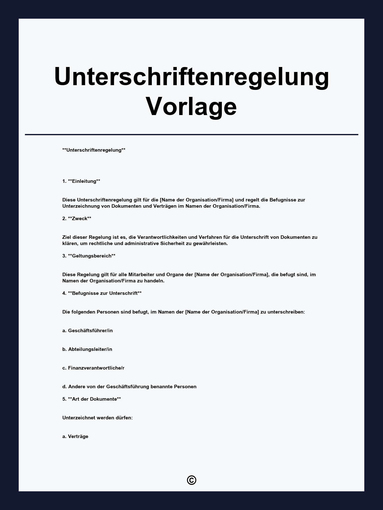 Unterschriftenregelung Vorlage