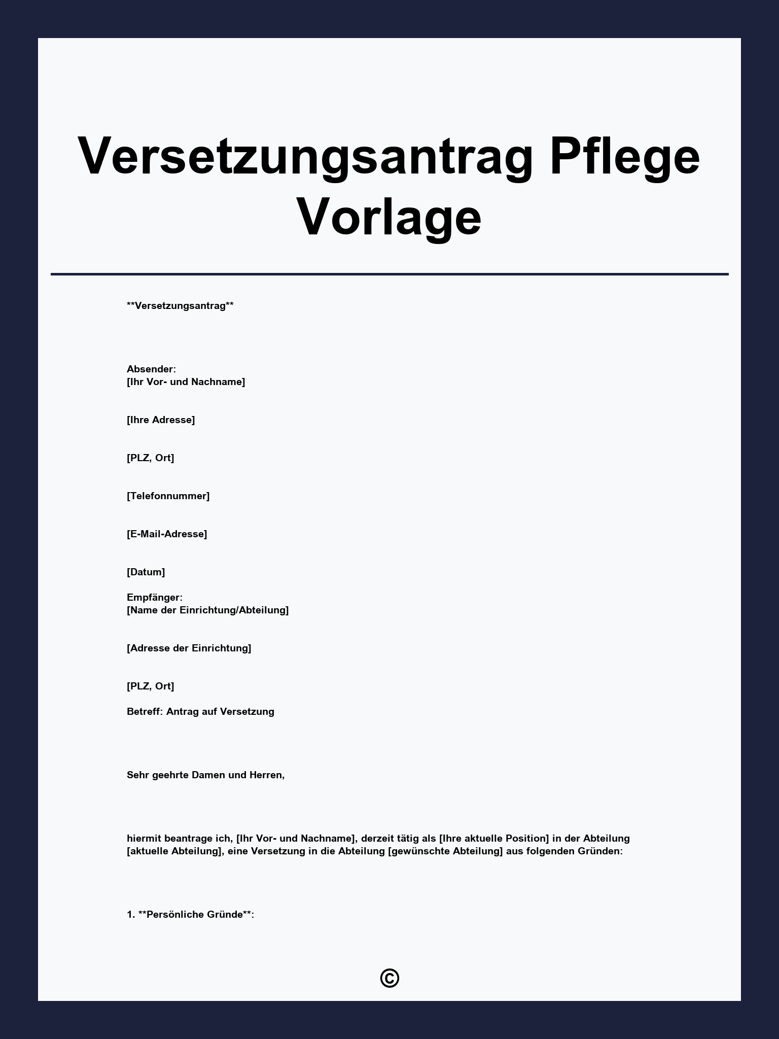 Versetzungsantrag Pflege Vorlage